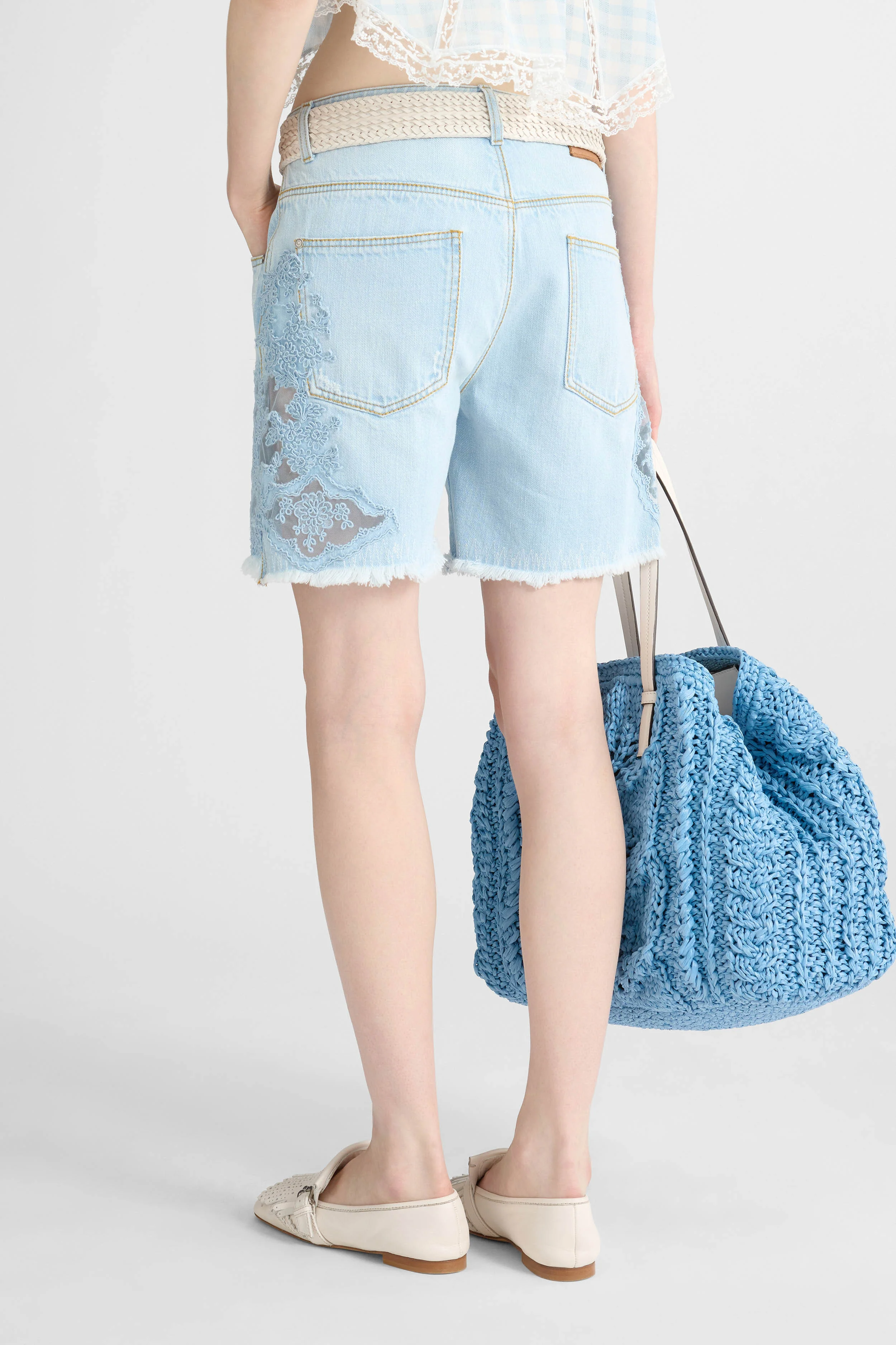 Denim Shorts with Rebrodé Lace - Image 5