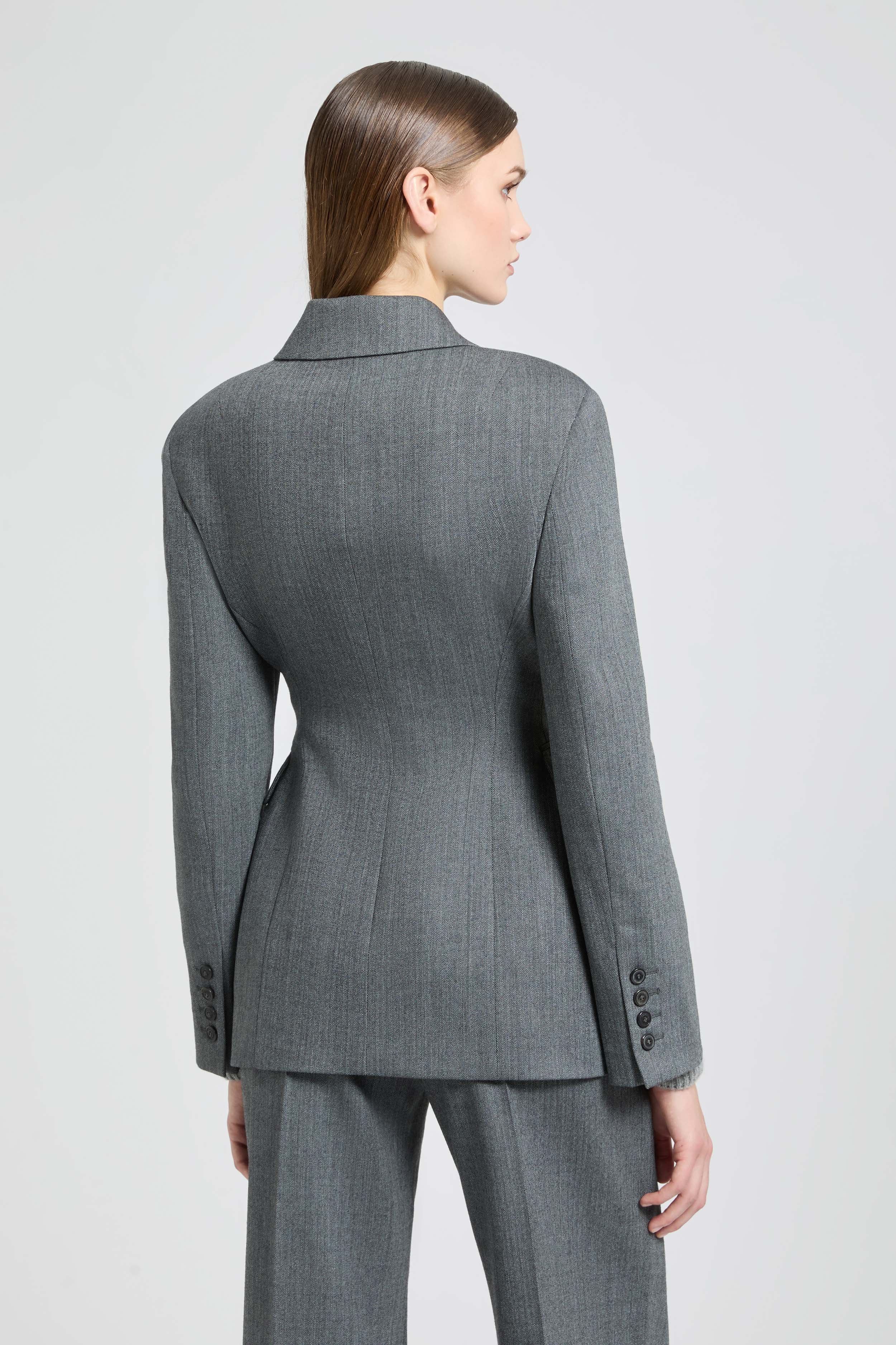 Double-Breasted Jacket in Fresco Wool with Yarn-Dyed Resca Pattern - Image 4