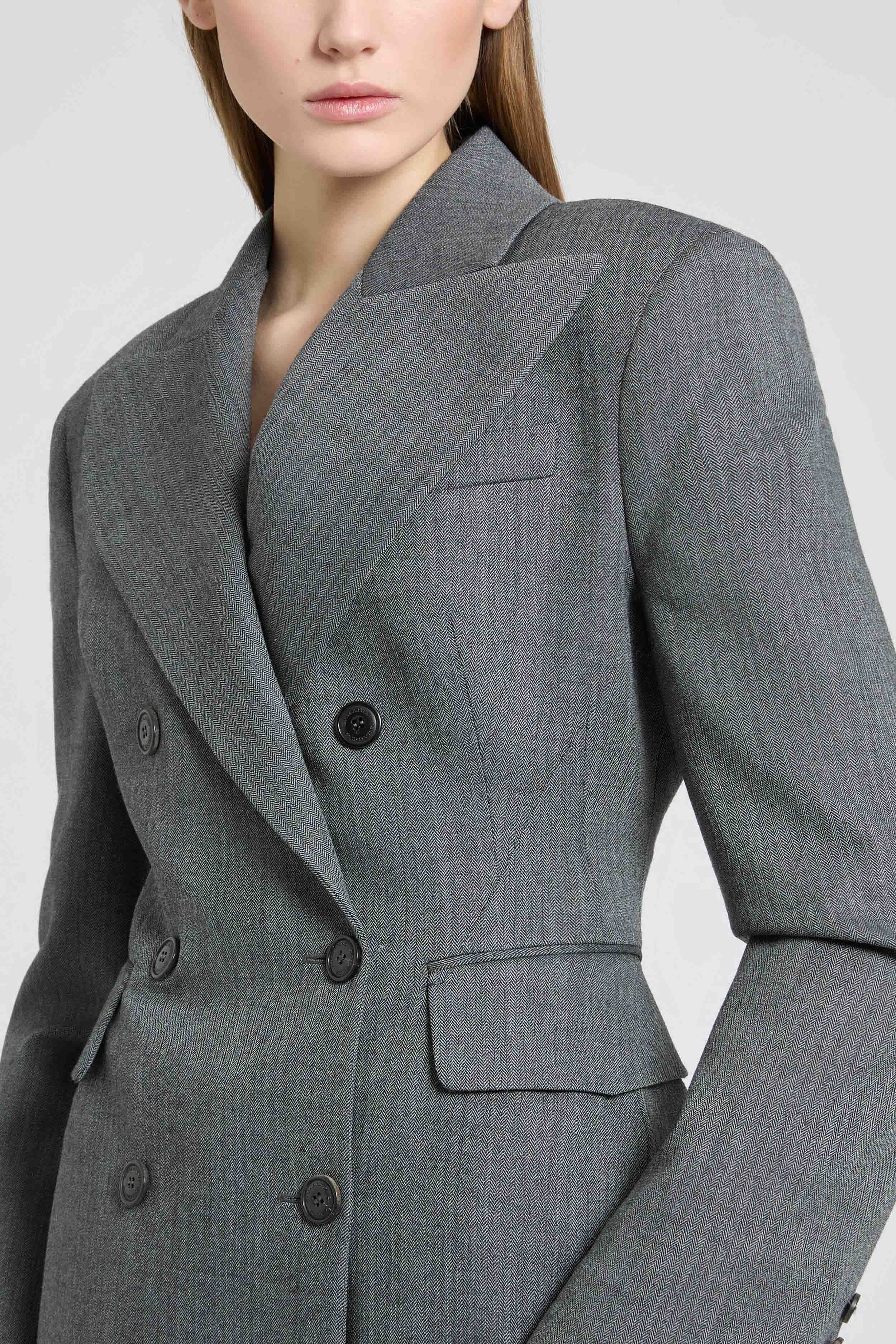 Double-Breasted Jacket in Fresco Wool with Yarn-Dyed Resca Pattern - Image 5