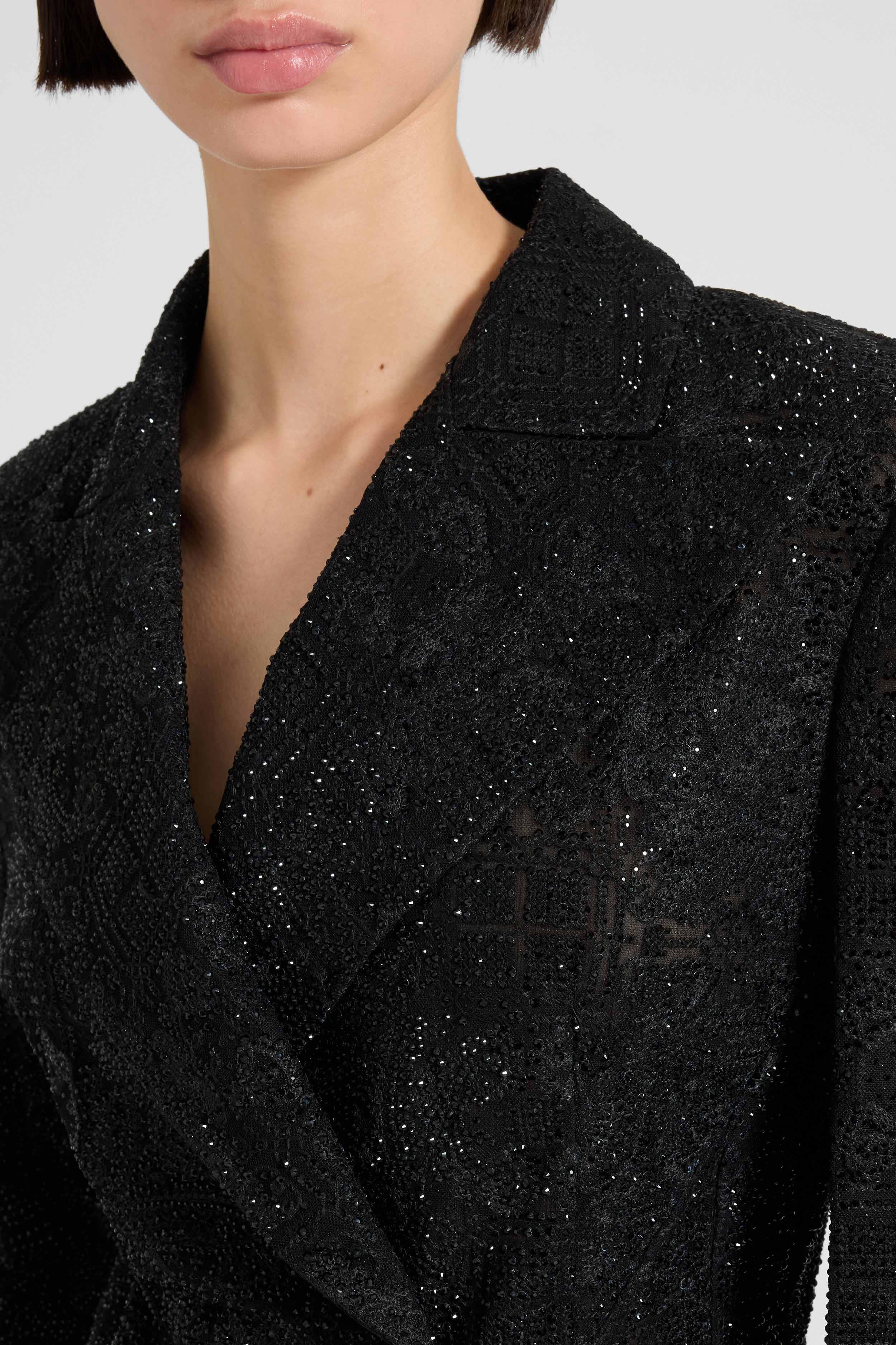 Double-breasted jacket in lace bonded with chiffon with hand-applied crystals - Image 4