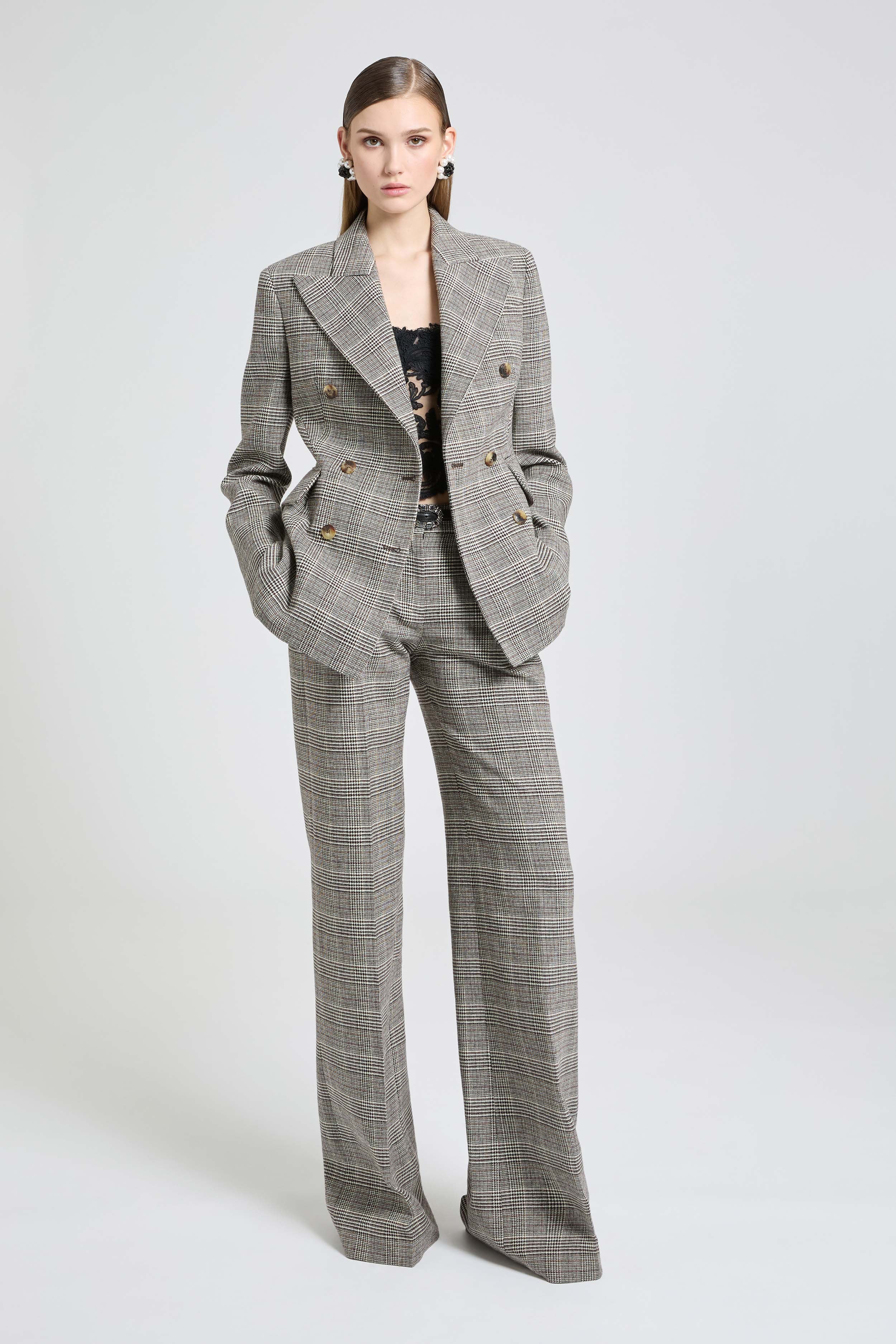 Double-Breasted Jacket in Wool with Yarn-Dyed Glen Plaid Pattern - Image 4