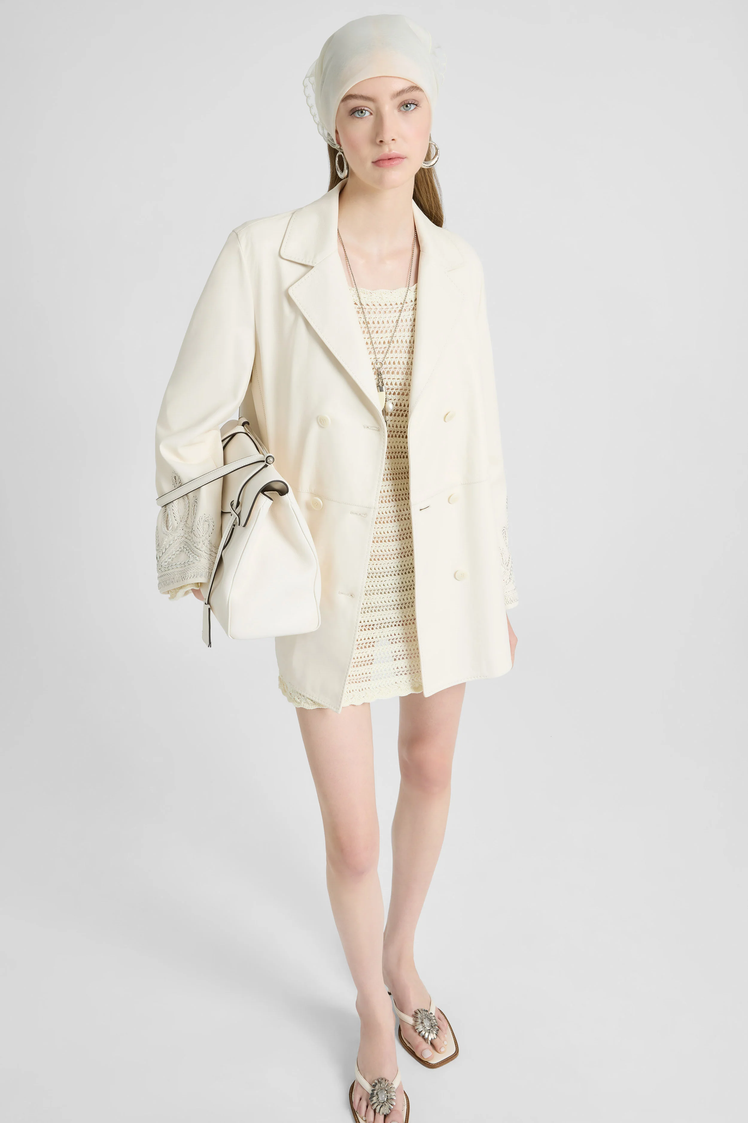 Double-Breasted Nappa Leather Jacket with Handcrafted Embroidery - Image 3