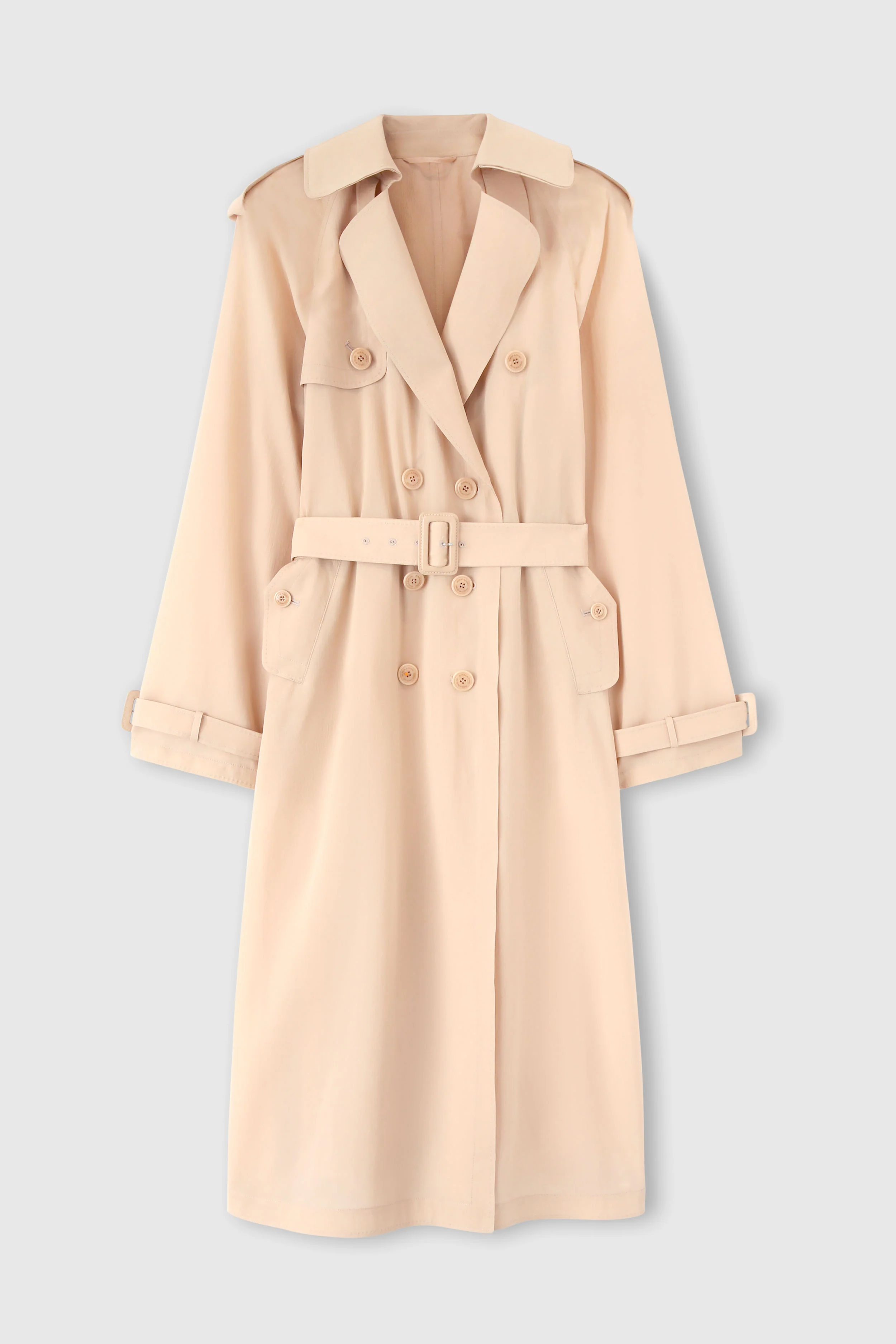 Double-breasted trench in georgette bonded with silk chiffon