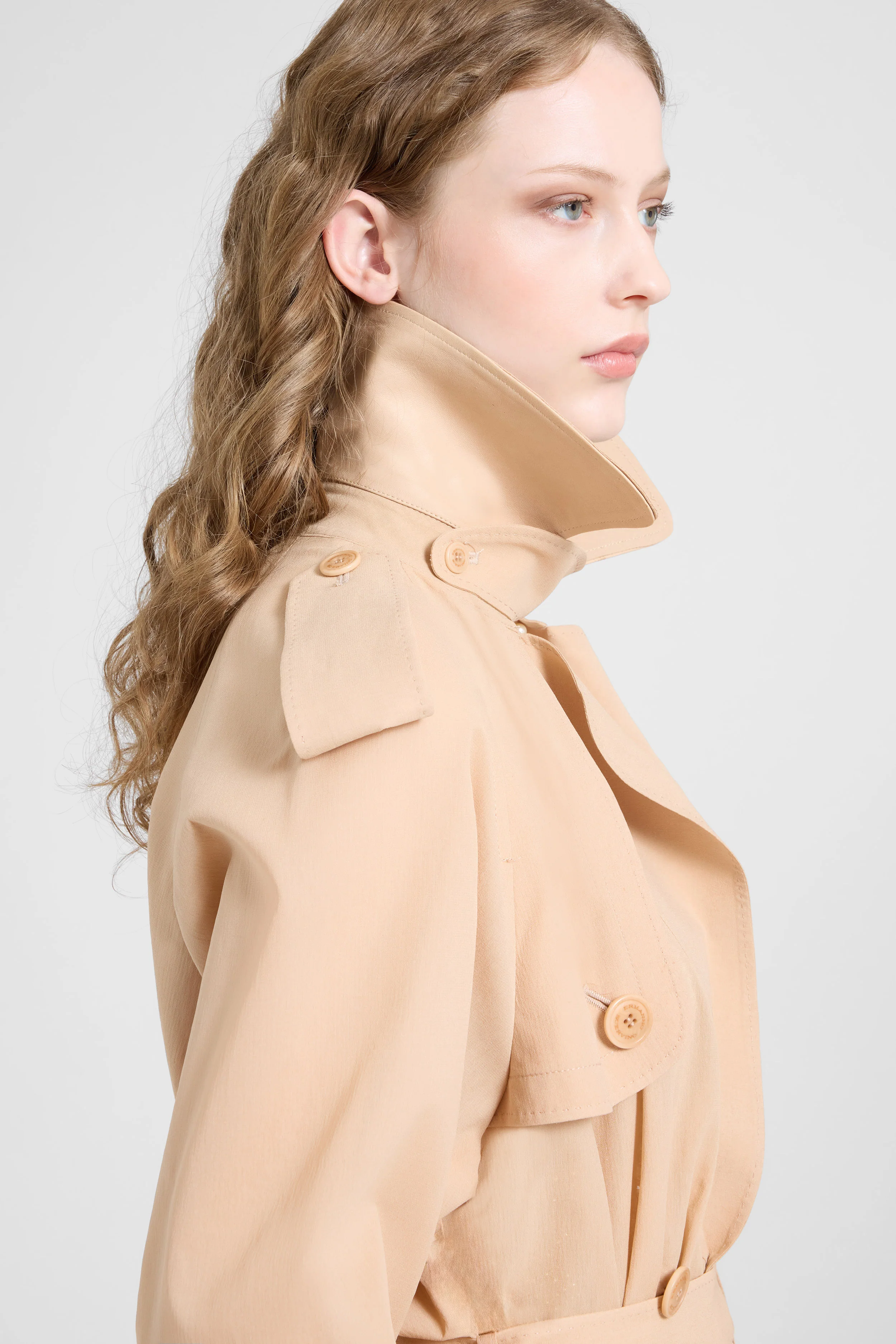 Double-breasted trench in georgette bonded with silk chiffon - Image 3