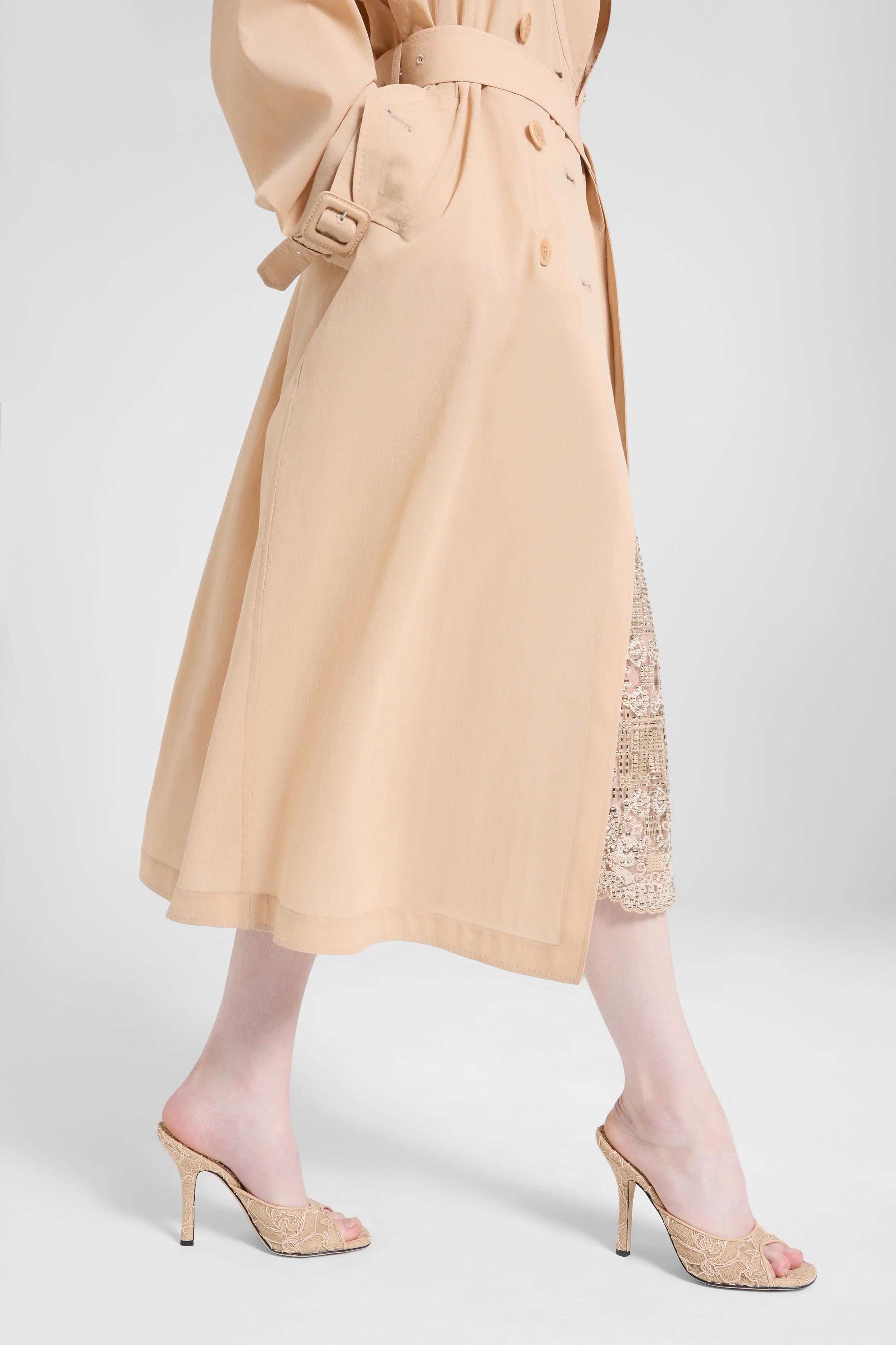 Double-breasted trench in georgette bonded with silk chiffon - Image 4