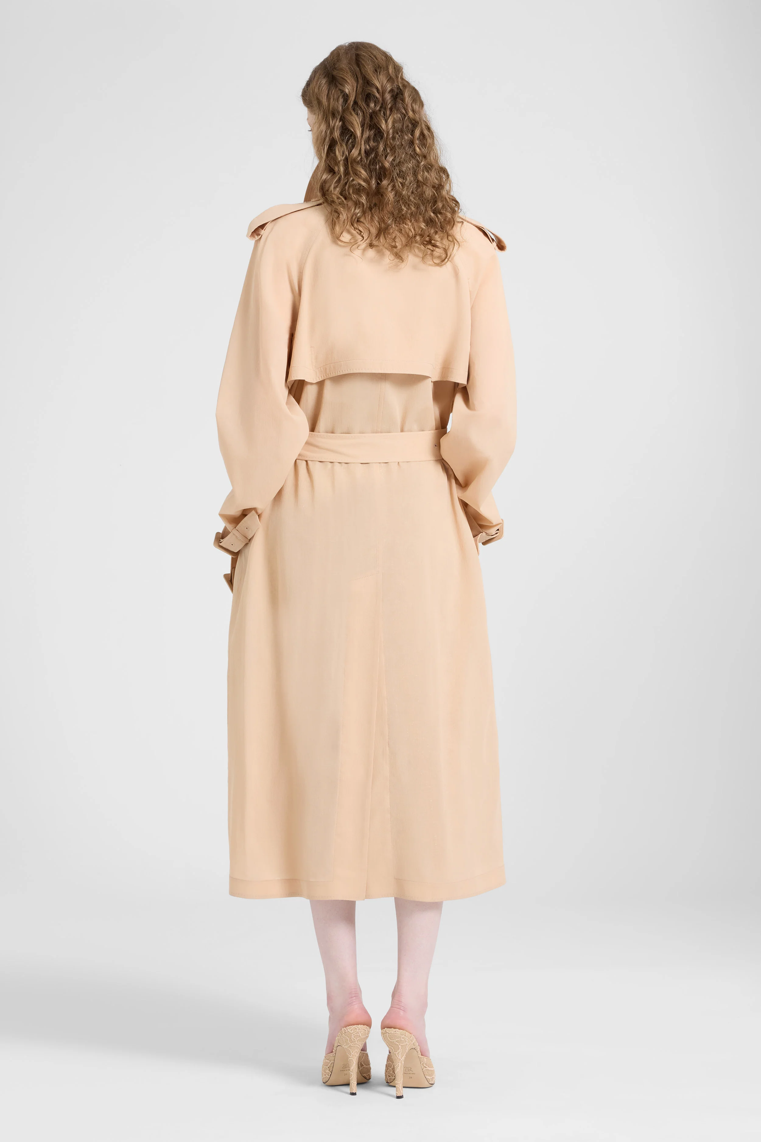 Double-breasted trench in georgette bonded with silk chiffon - Image 5