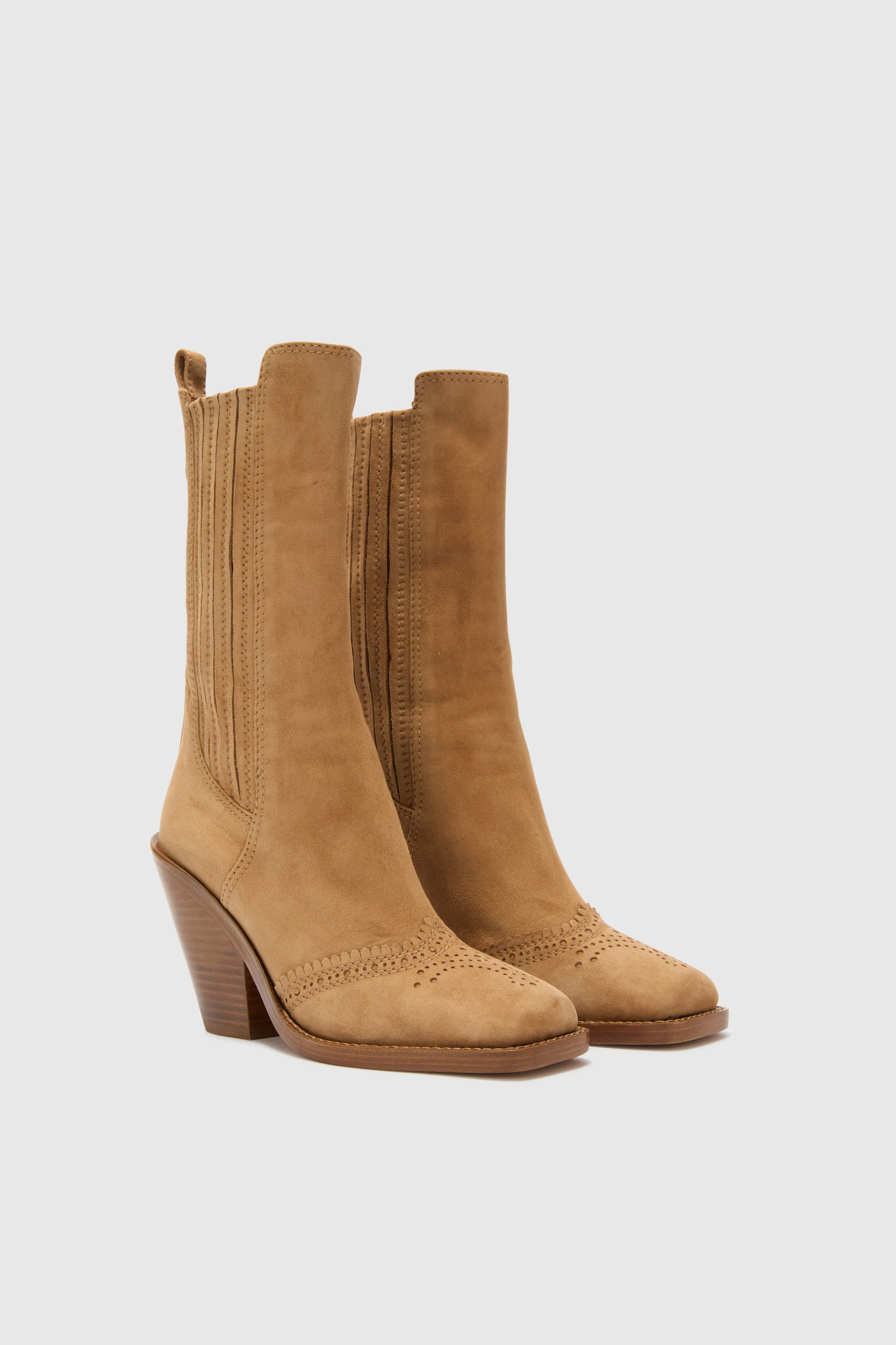 Elasticated suede western ankle boot with brogue details - Image 2