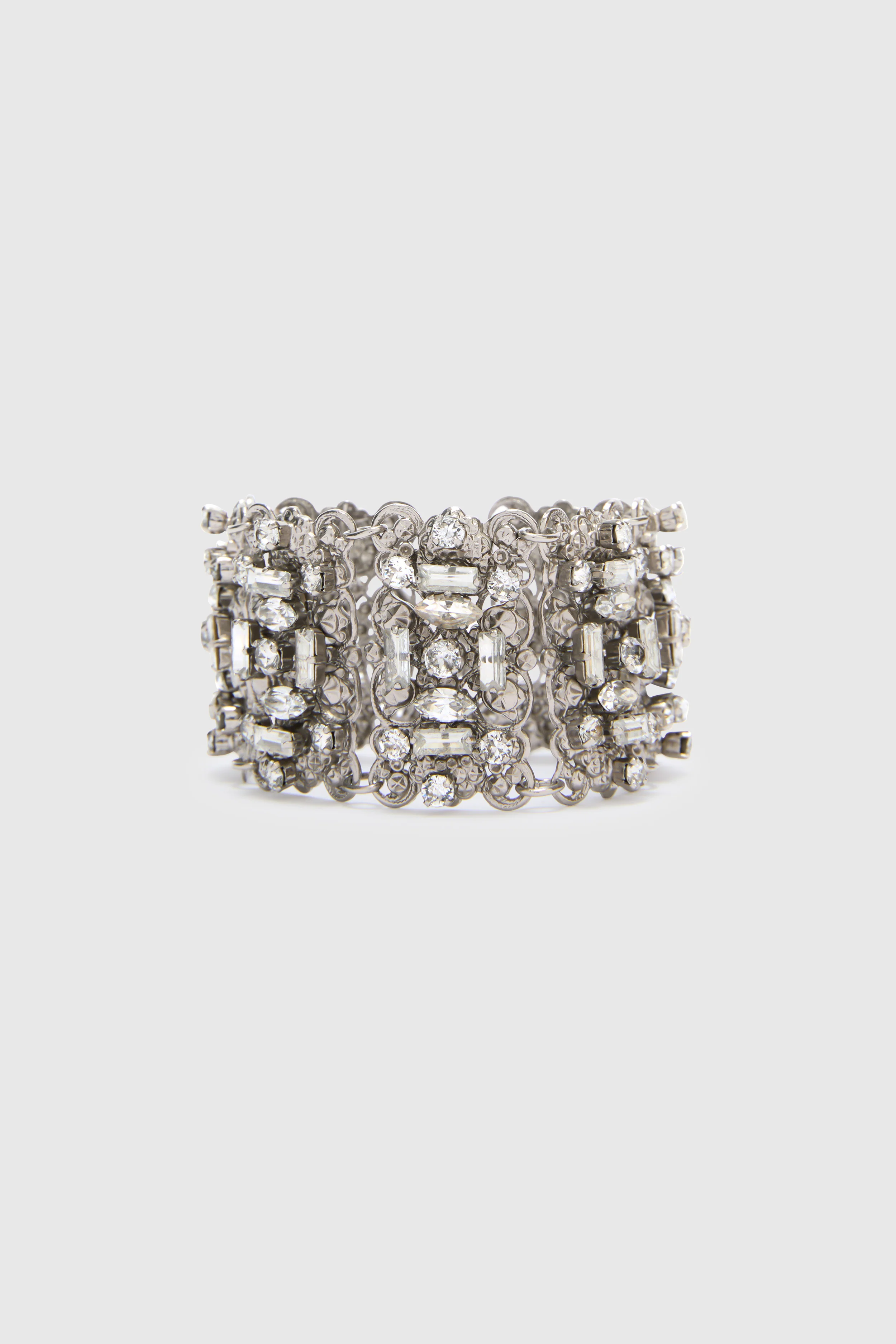 Filigree brass jewel bracelet with crystals