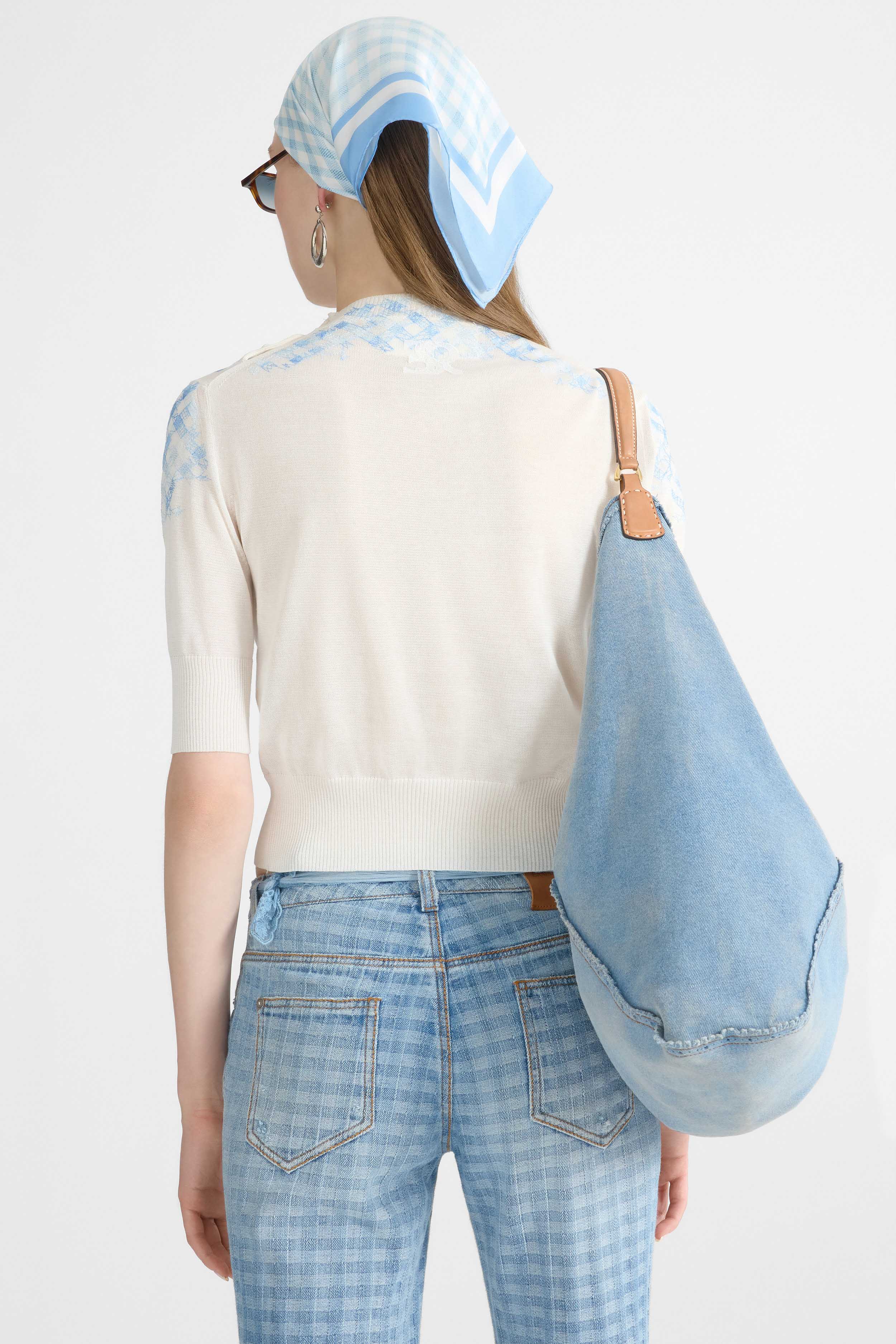 Filo di Scozia Cotton T-Shirt with Faded Micro Vichy Embroidery - Image 5