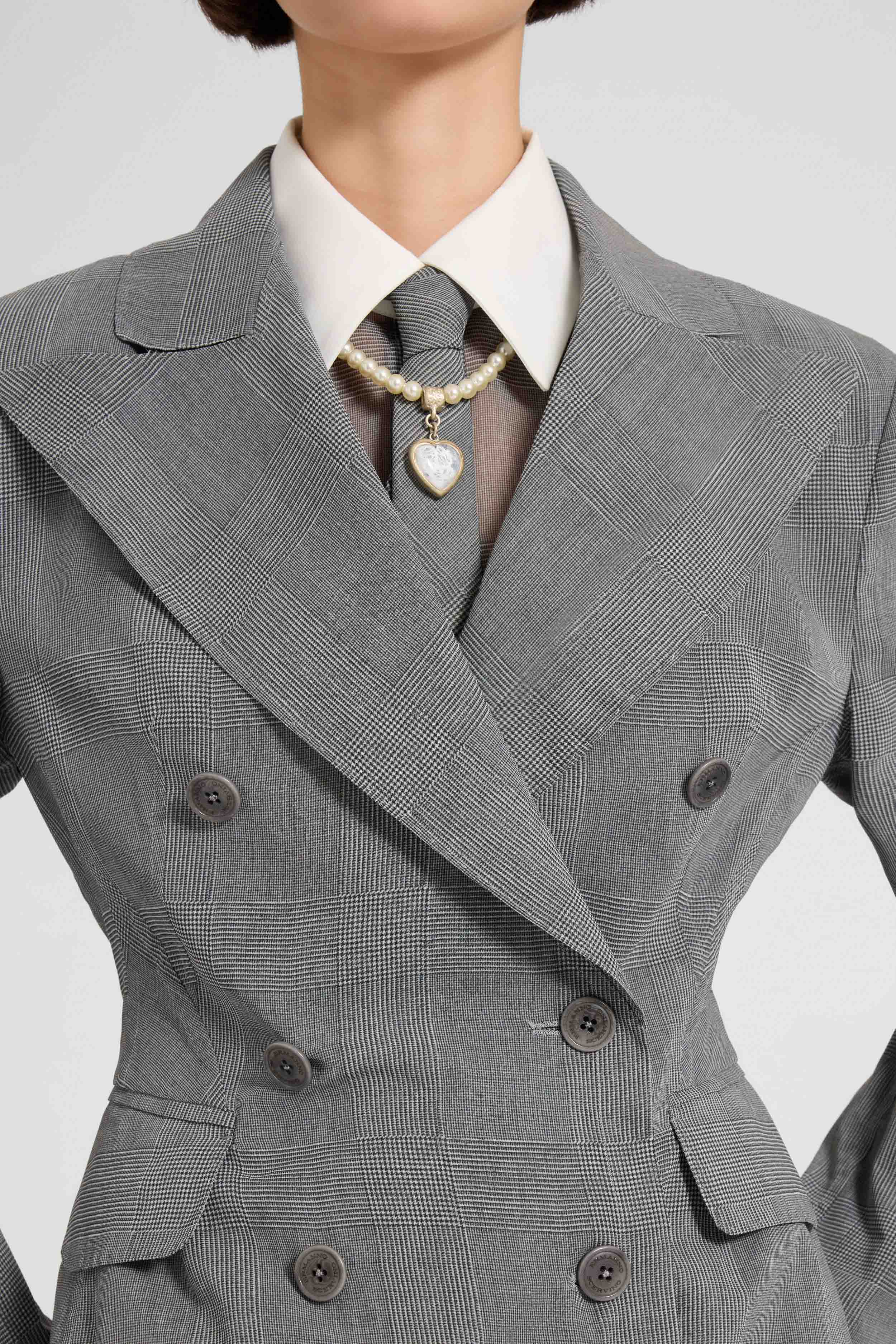 Fitted double-breasted jacket in technical georgette, sculptural model - Image 4