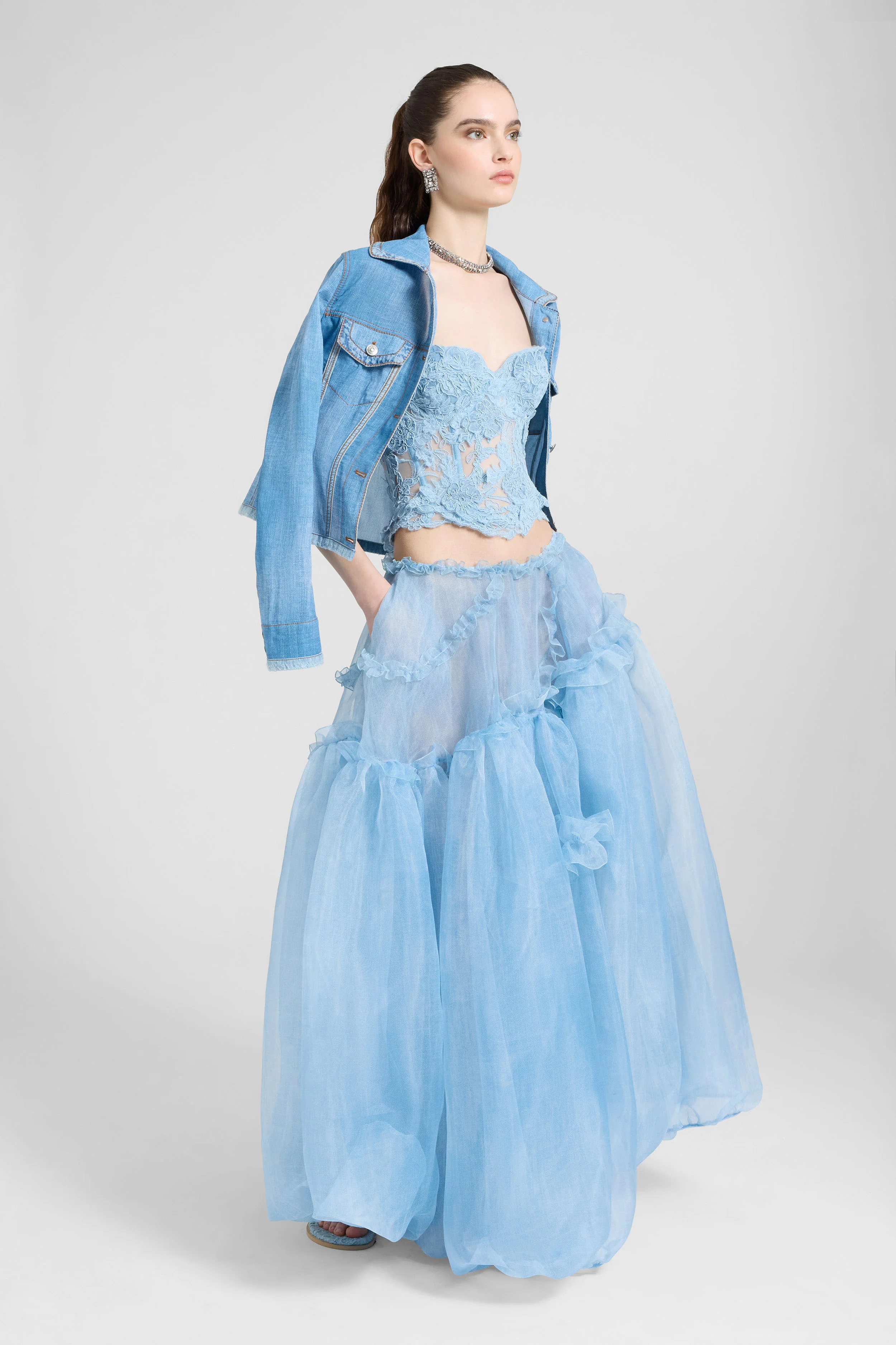 Georgette silk jacket with denim effect - Image 2