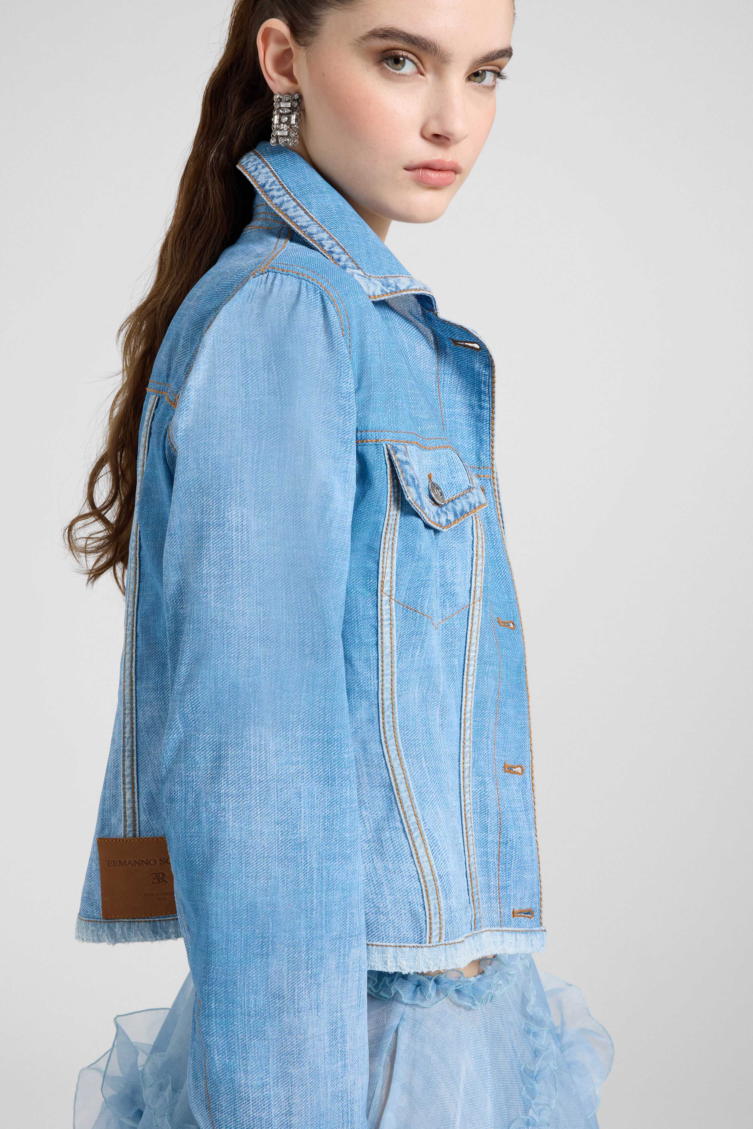 Georgette silk jacket with denim effect - Image 3