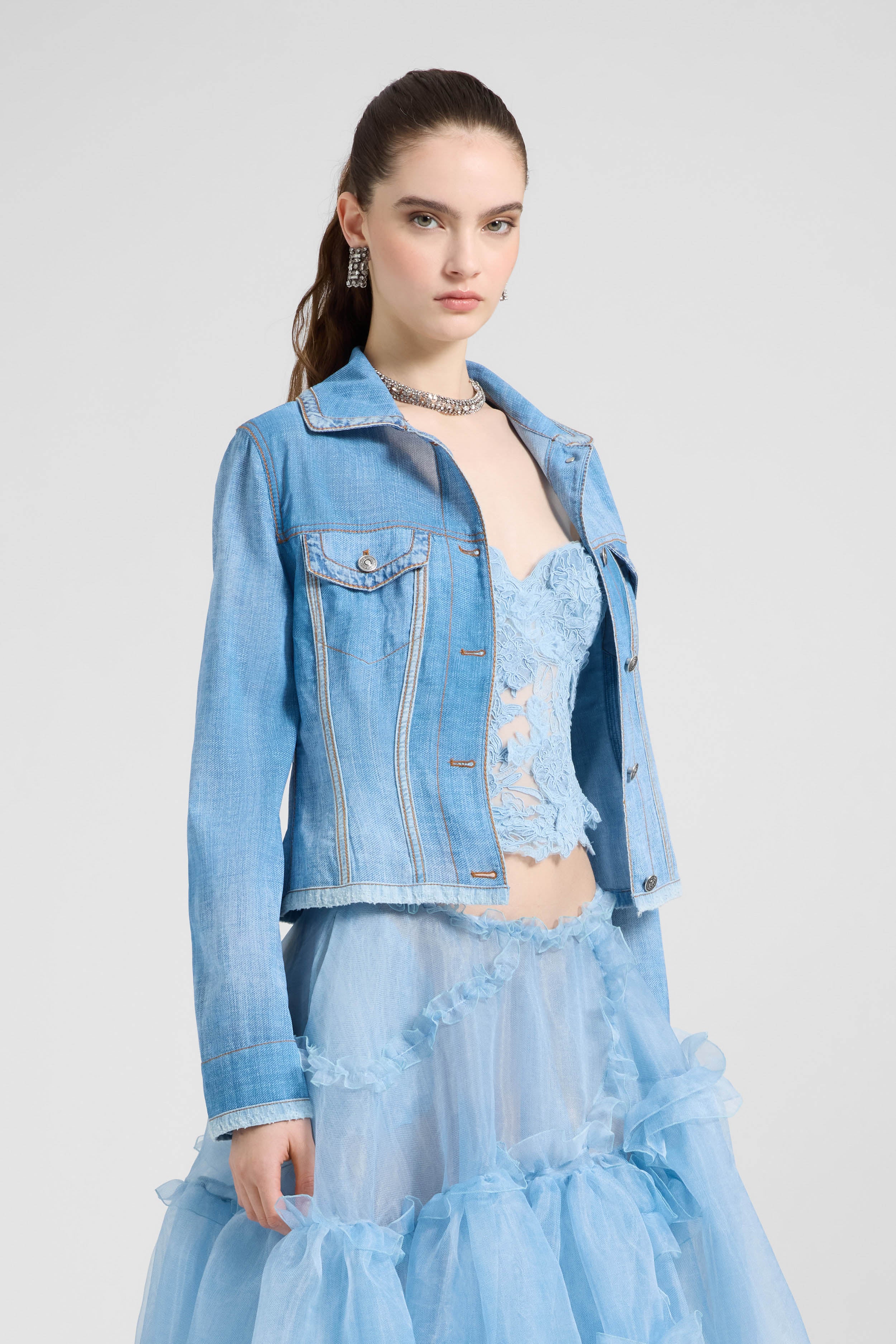 Georgette silk jacket with denim effect - Image 5