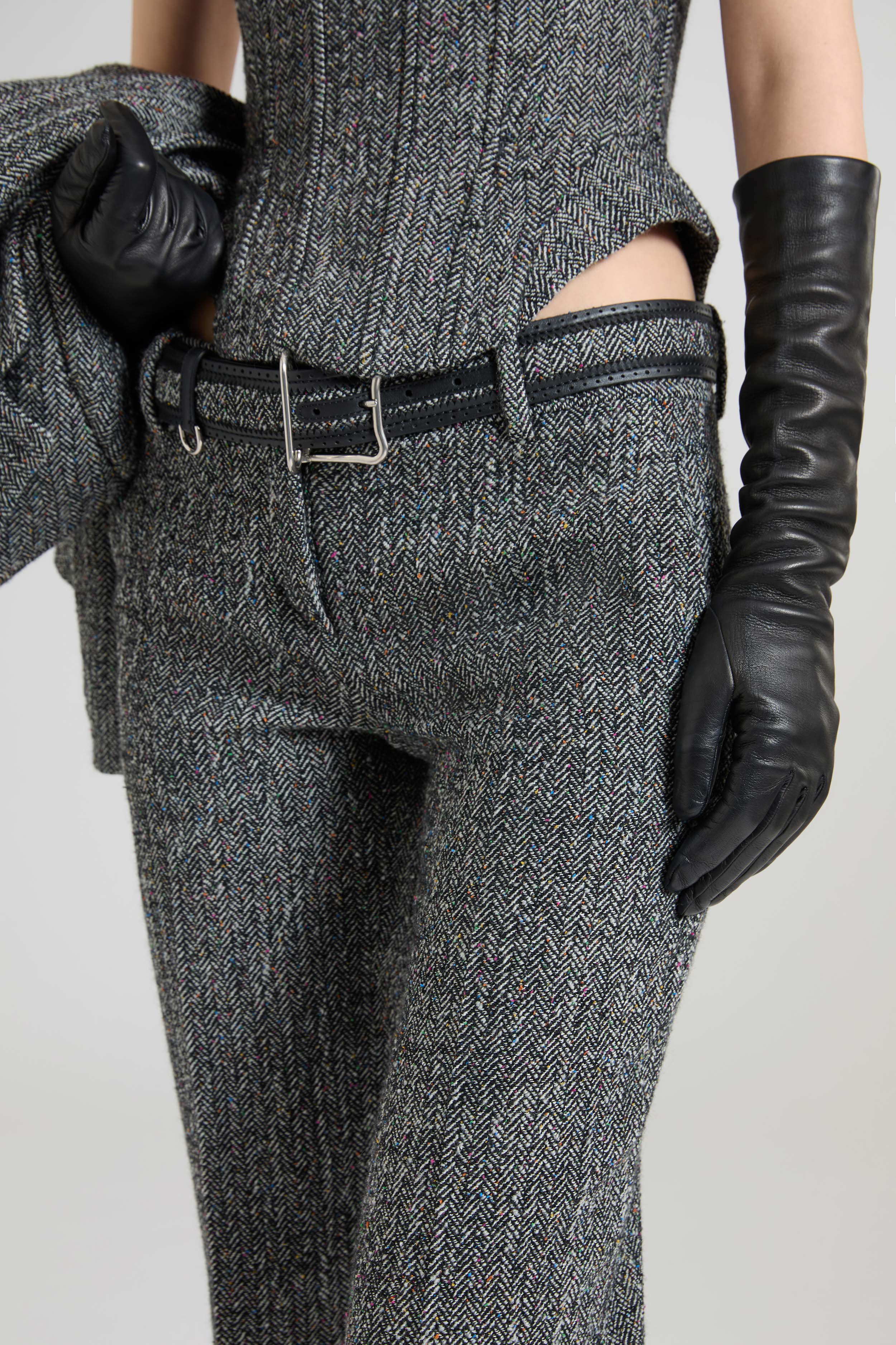 Herringbone fabric and calfskin belt - Image 3