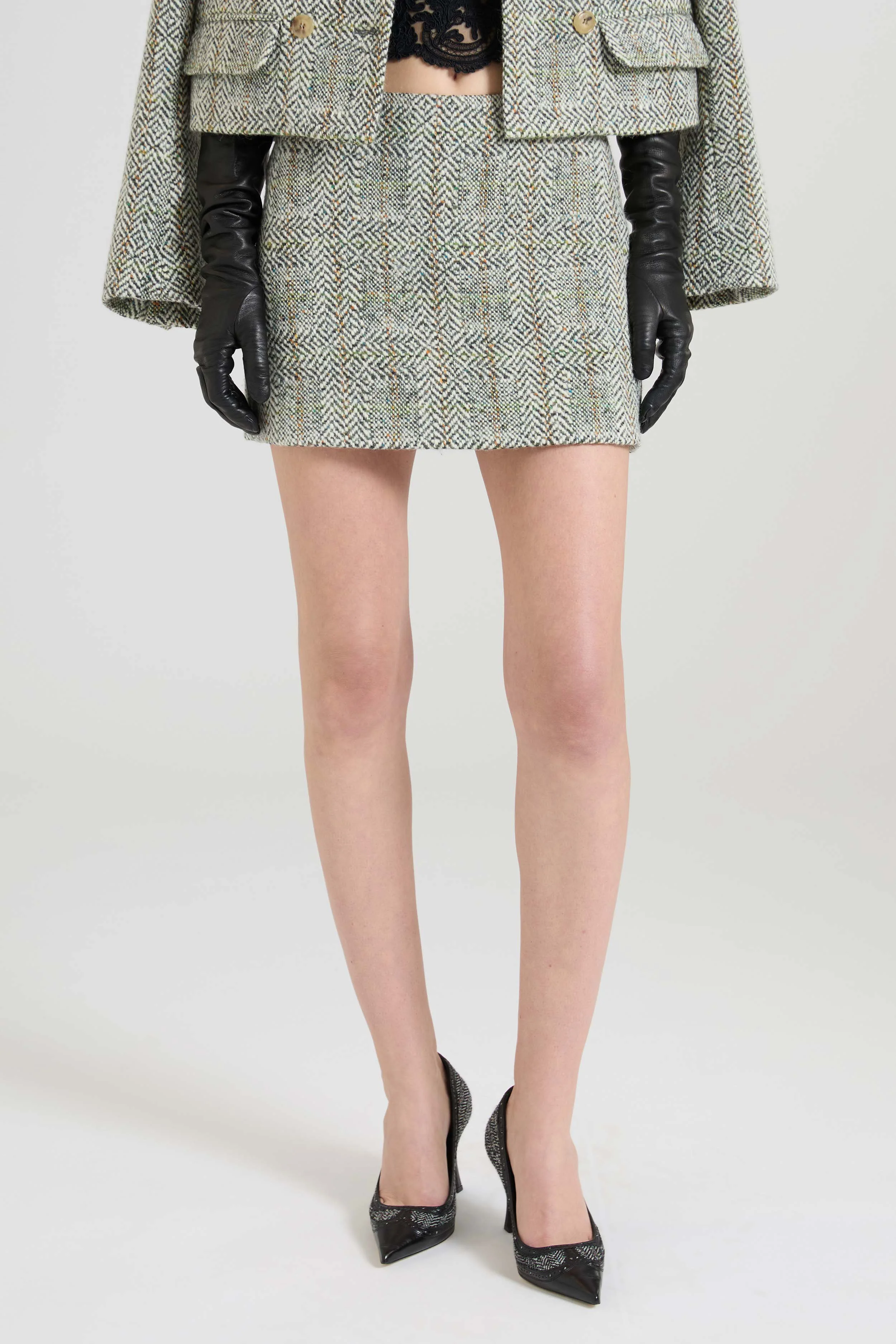 Herringbone tailoring twill mini skirt - Image 3