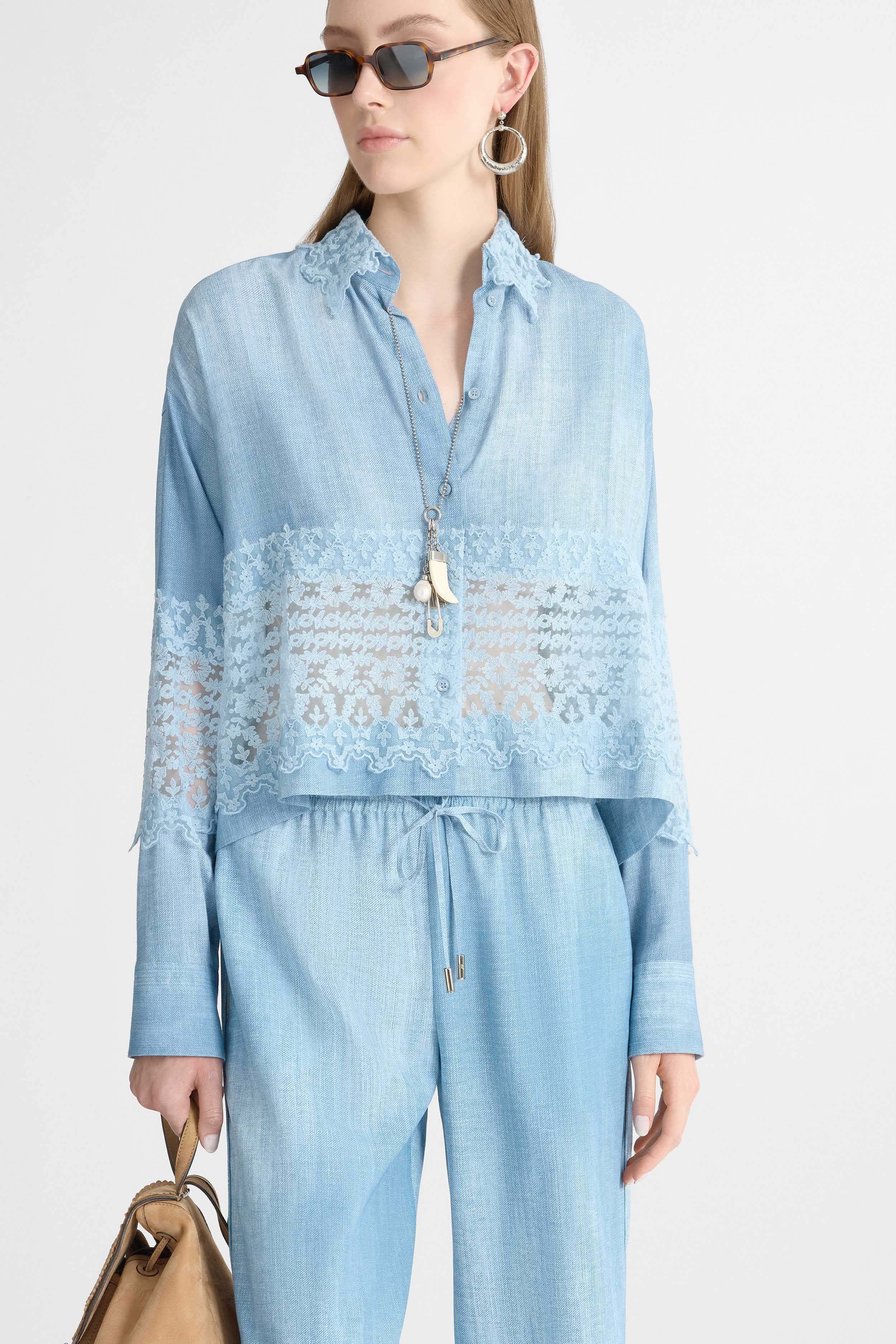 Jeans print marocain shirt with valencienne lace - Image 4