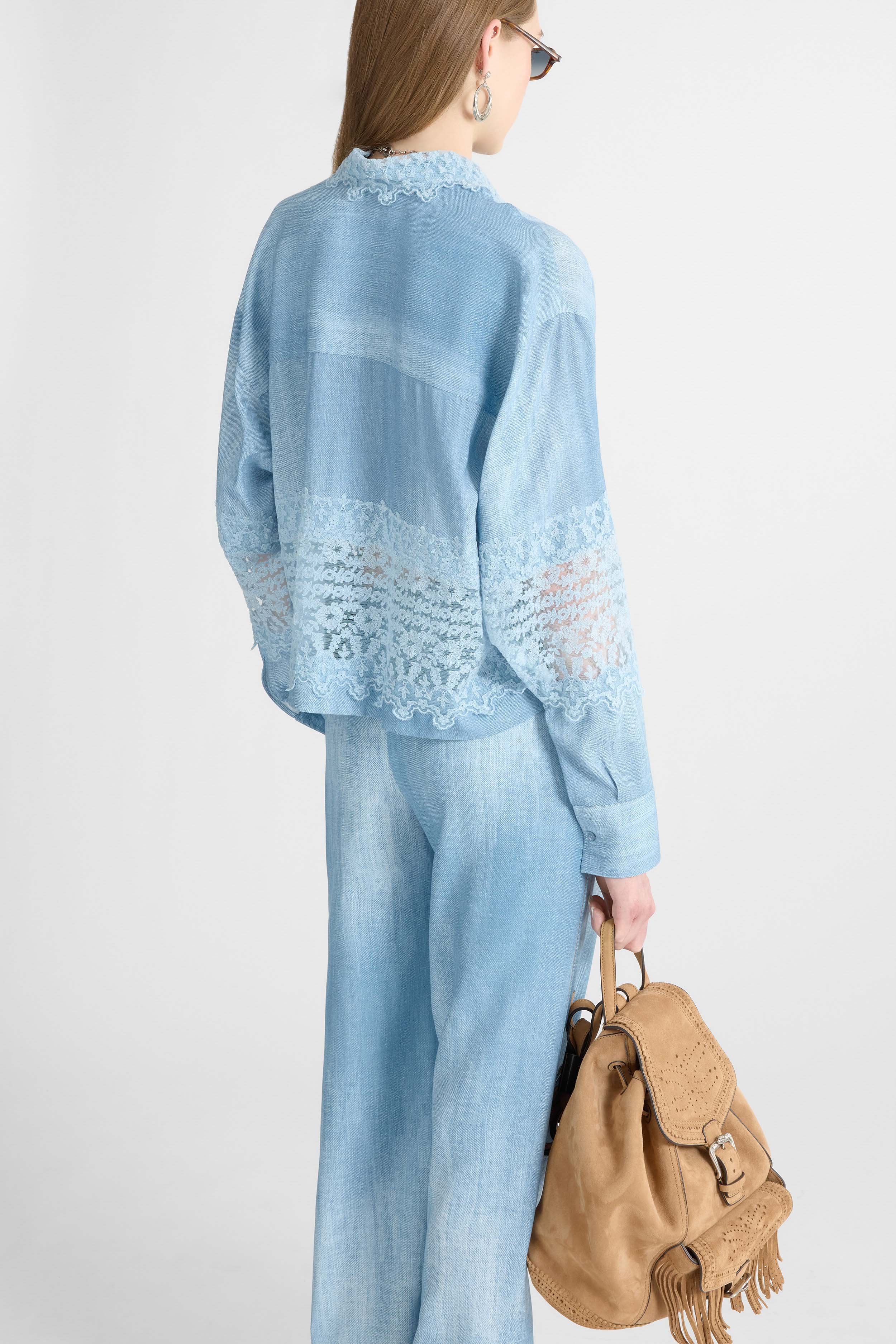 Jeans print marocain shirt with valencienne lace - Image 5