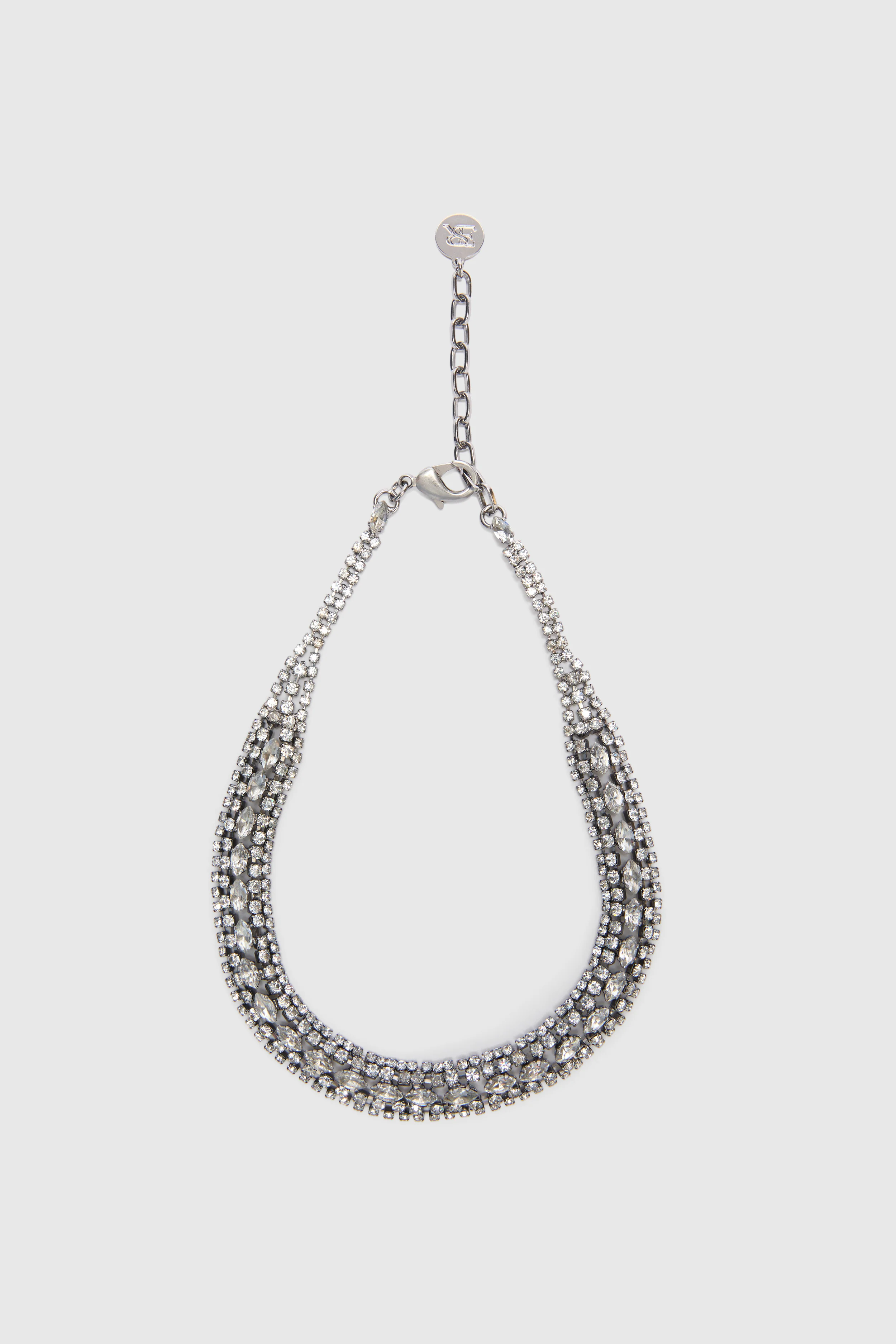 Jewel necklace with hand-set crystals