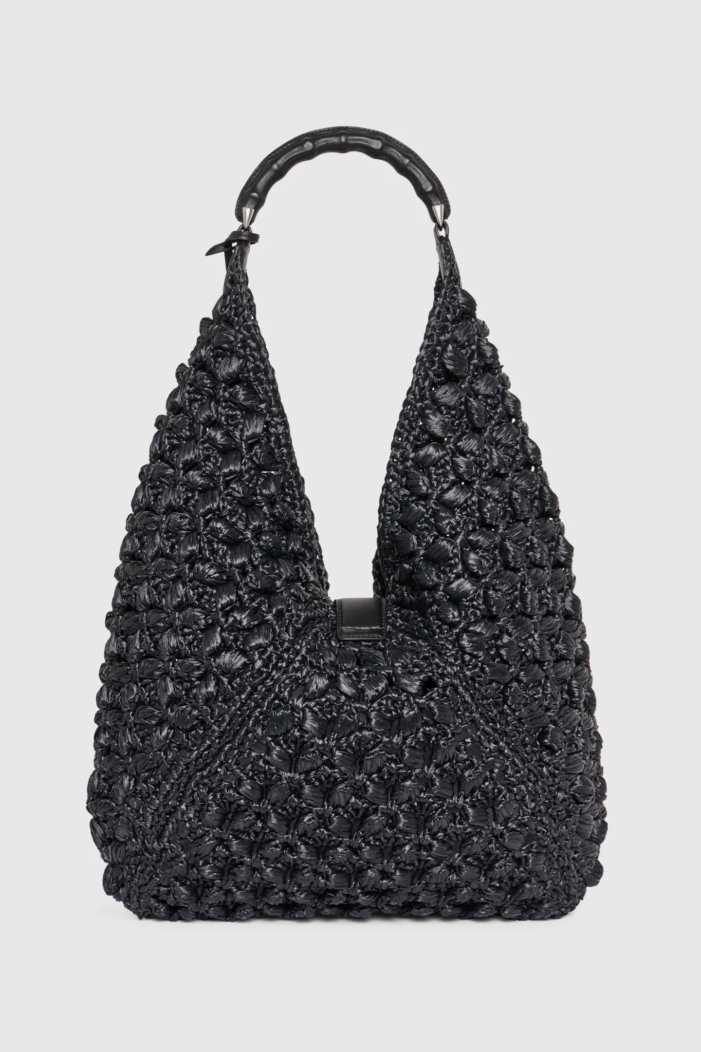 Large Clio bag in black raffia with bamboo handle - Image 4