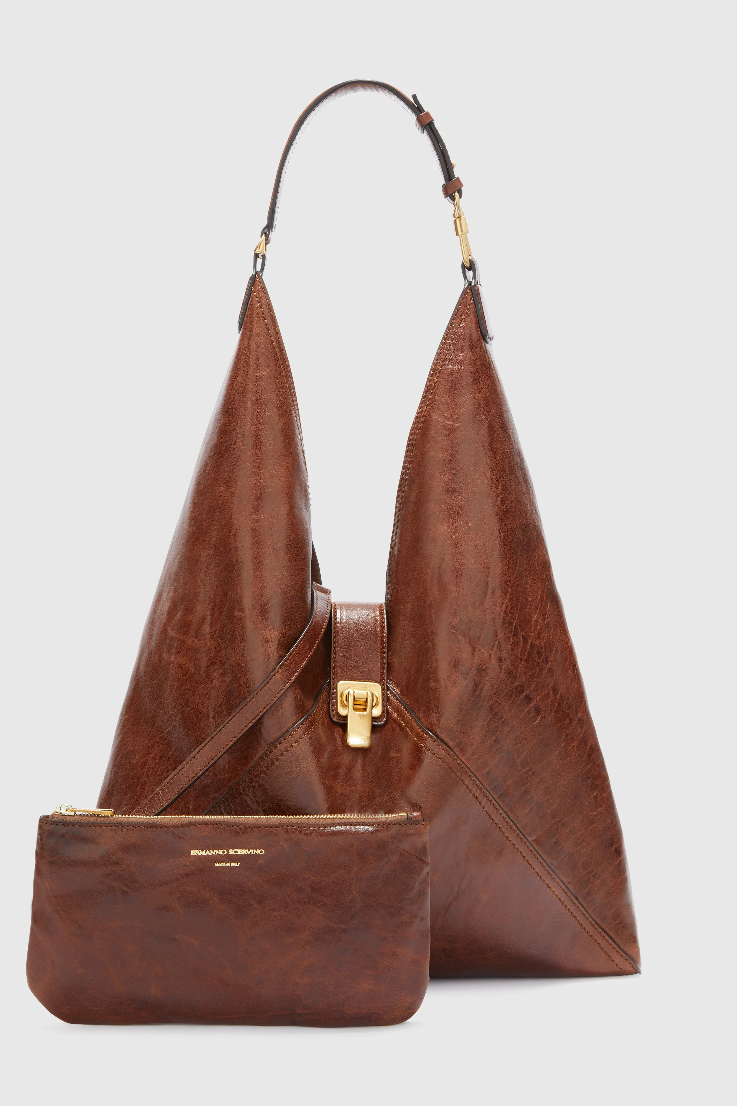 Large vintage-effect vegan leather Clio bag - Image 3