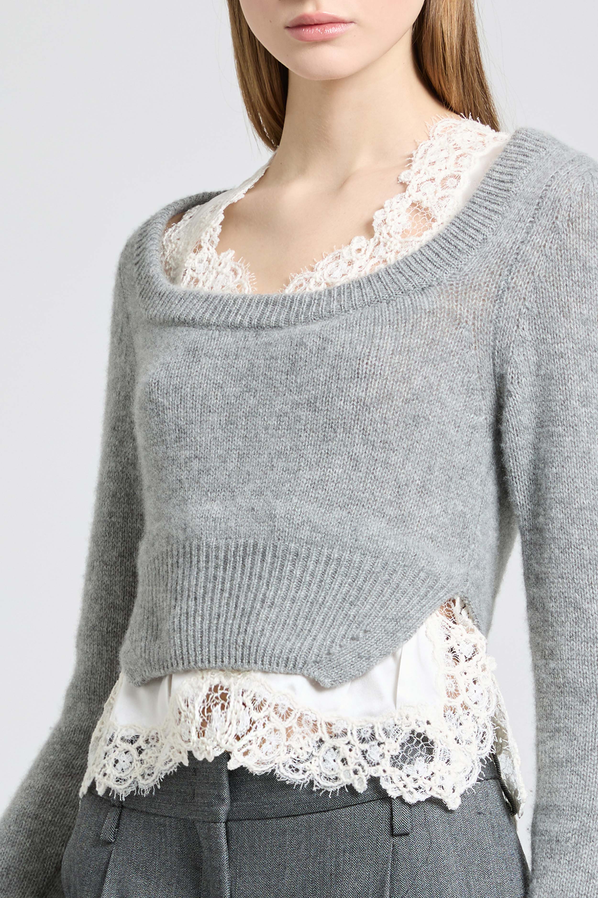 Layer-effect cashmere sweater with lingerie-inspired details - Image 3