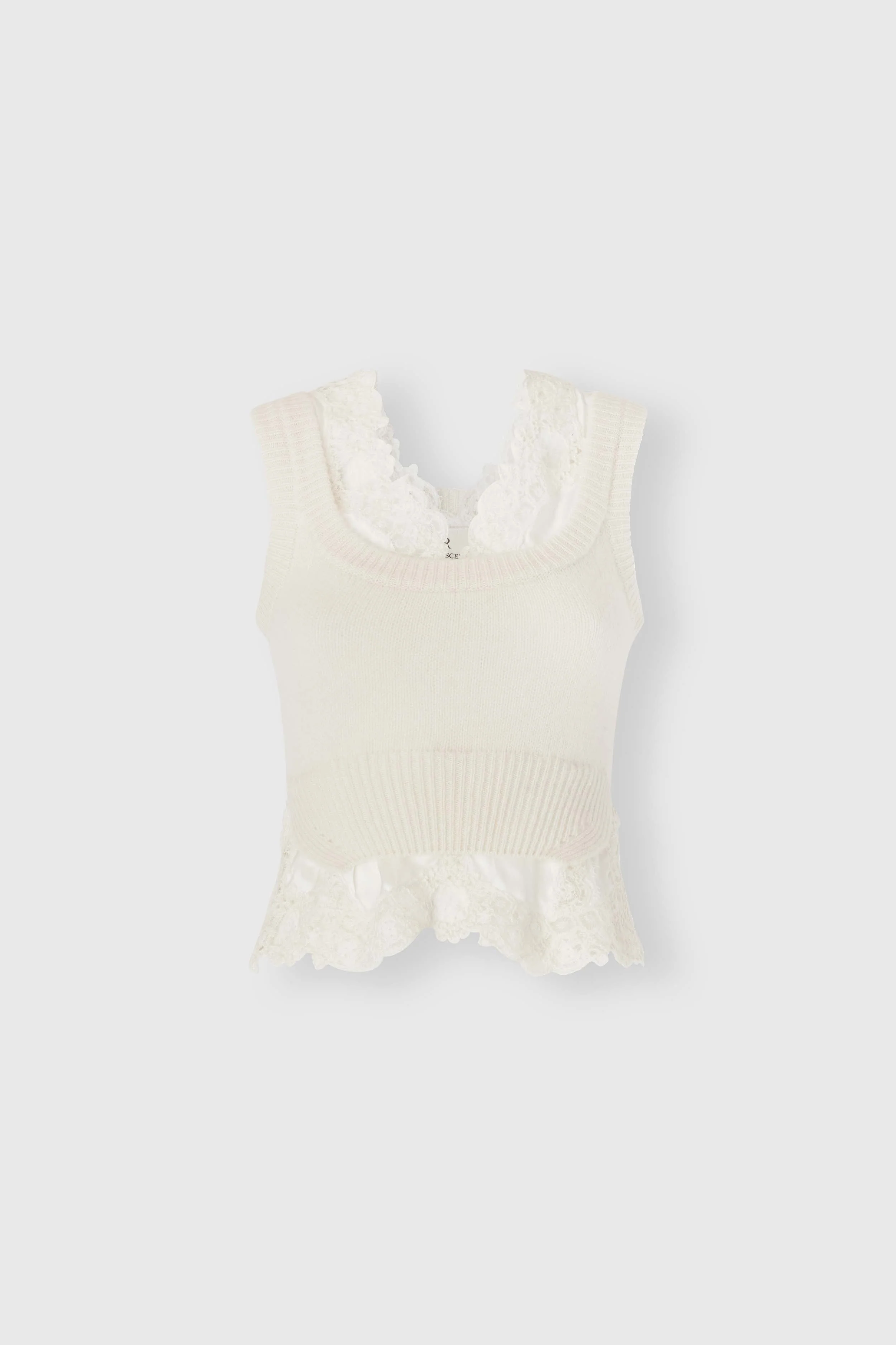 Layer-effect cashmere top with lace details