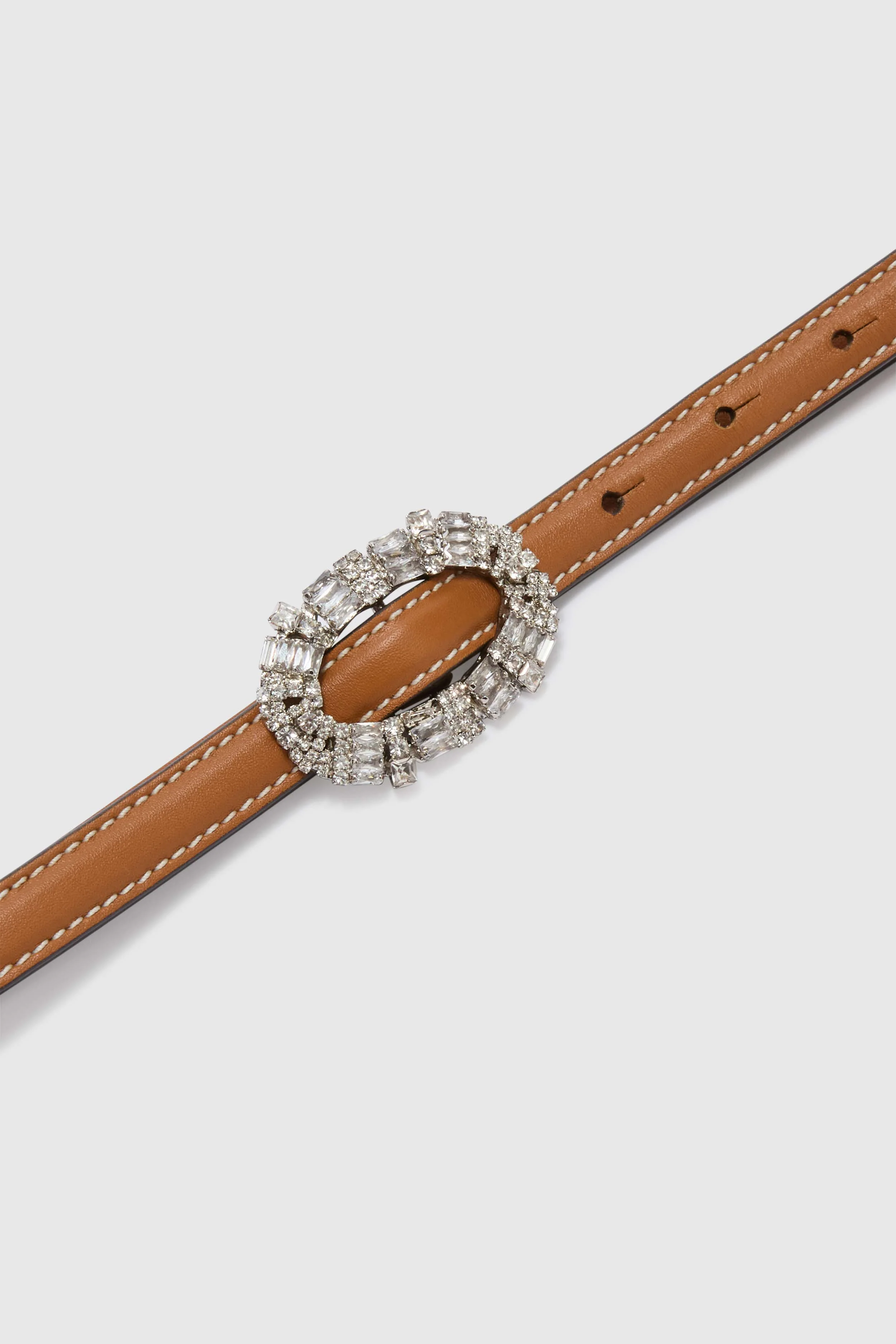 Leather brown smooth calfskin belt with crystal buckle - Image 3