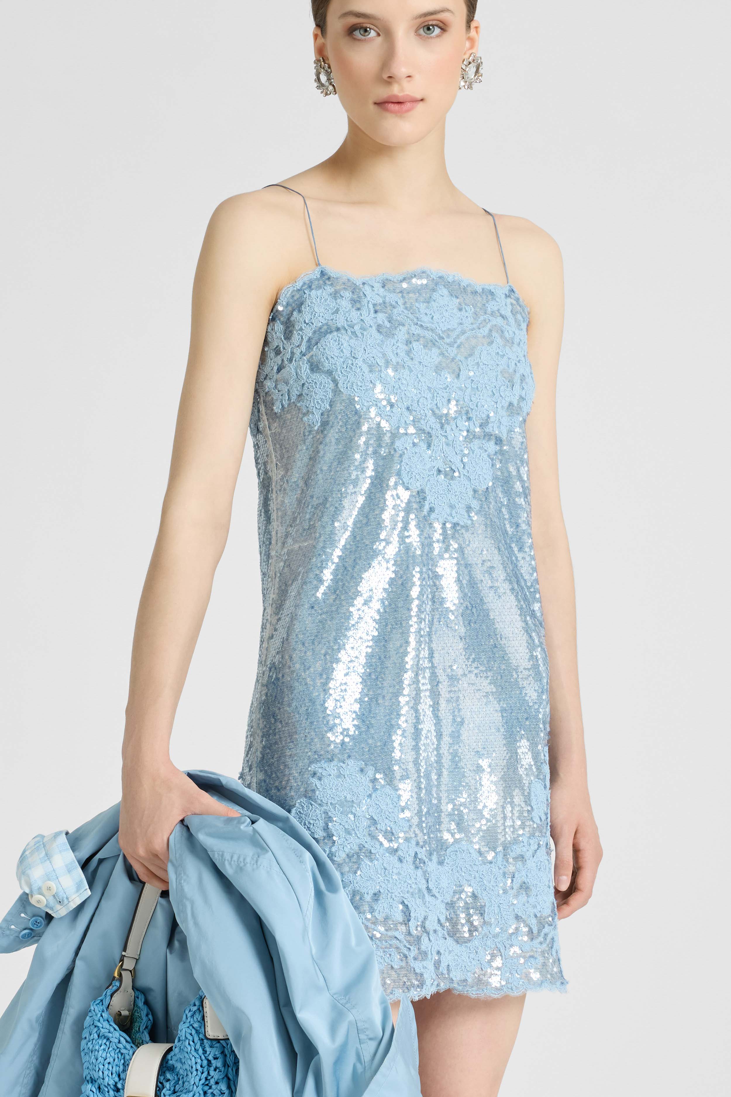 Lingerie-Style Dress in Sequins with Rebrodé Lace - Image 3