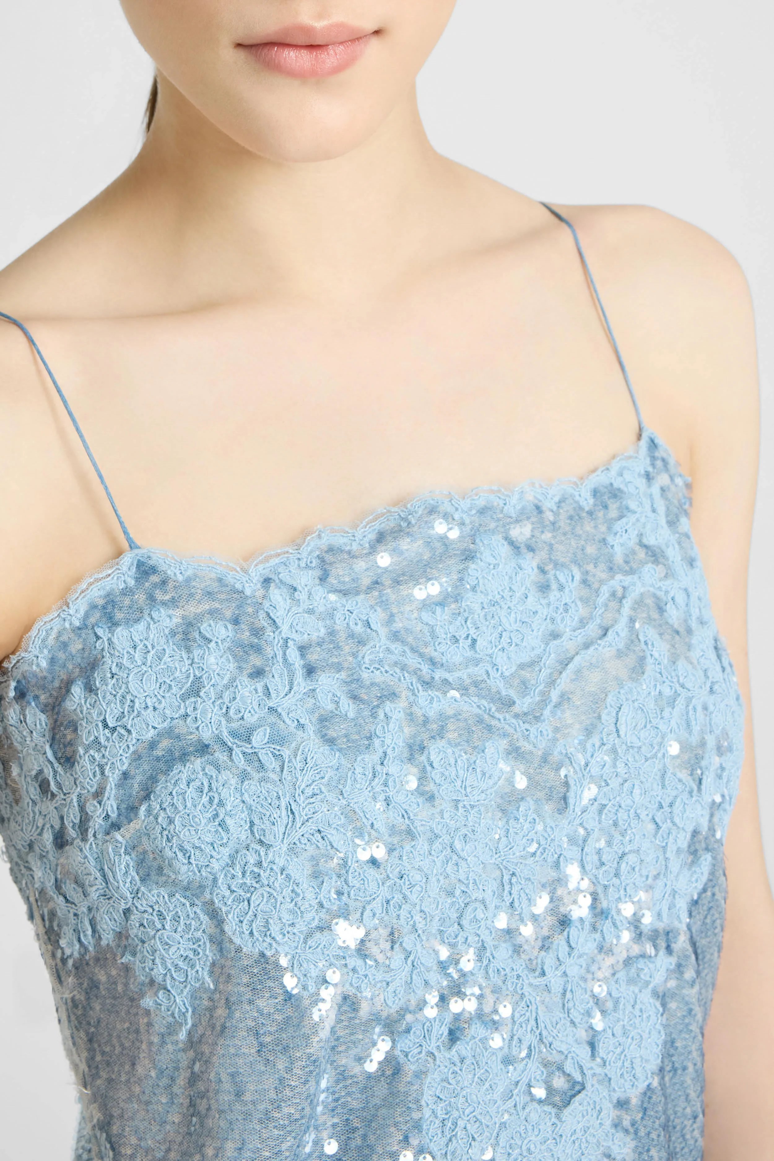 Lingerie-Style Dress in Sequins with Rebrodé Lace - Image 4