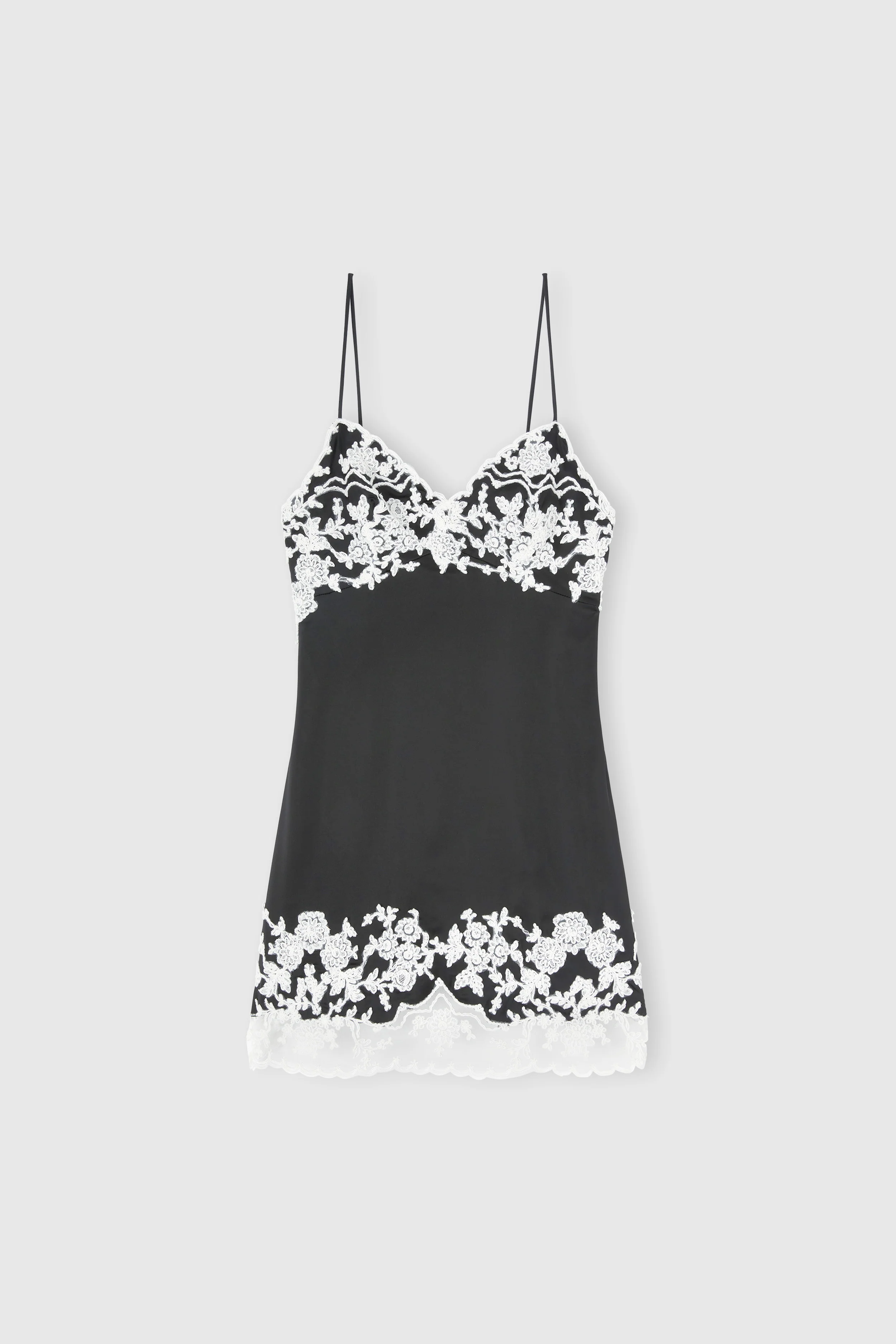 Lingerie-Style Dress in Stretch Viscose with Rebrodé Lace