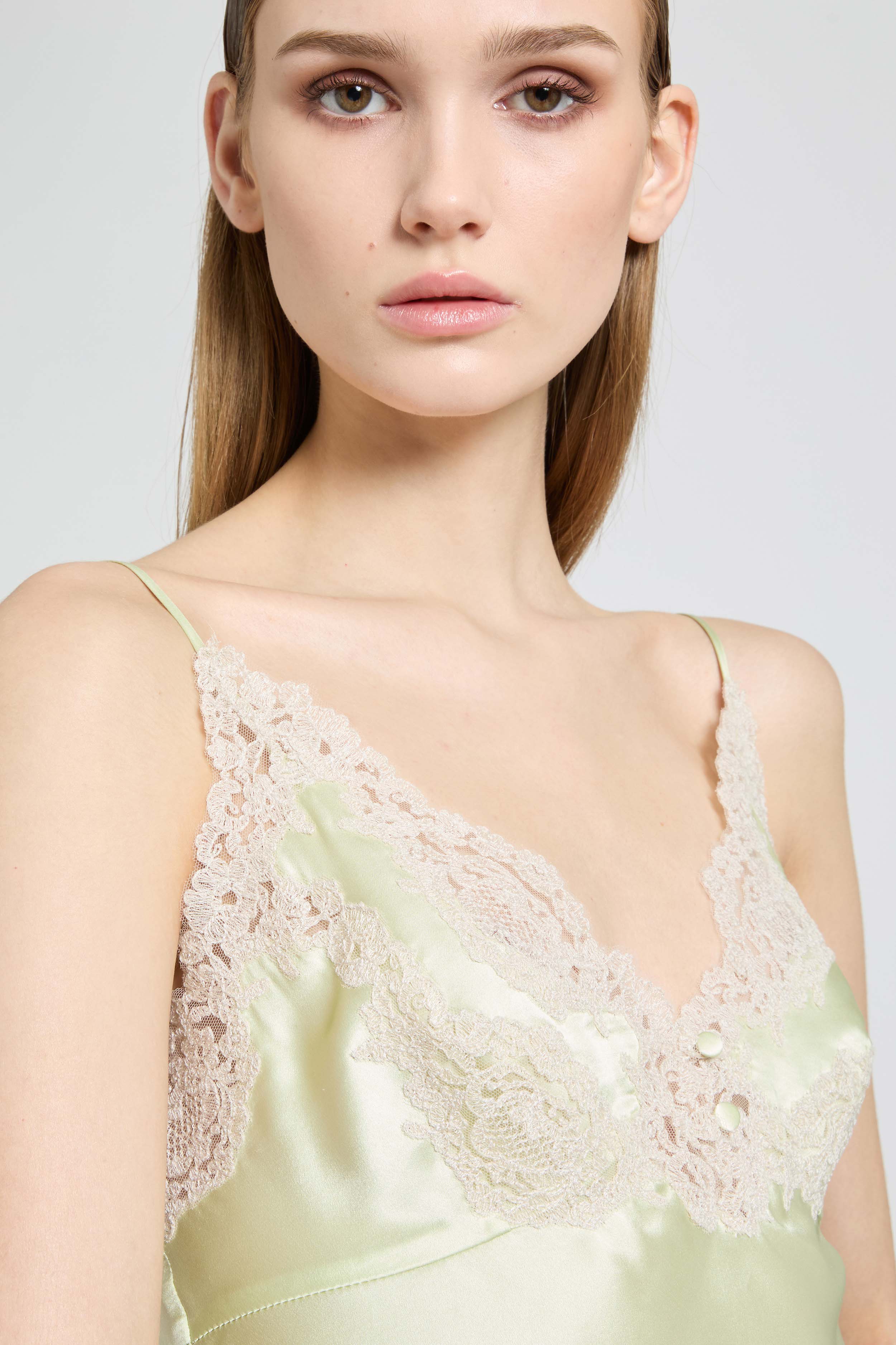 Lingerie-style silk satin top with contrasting lace - Image 3