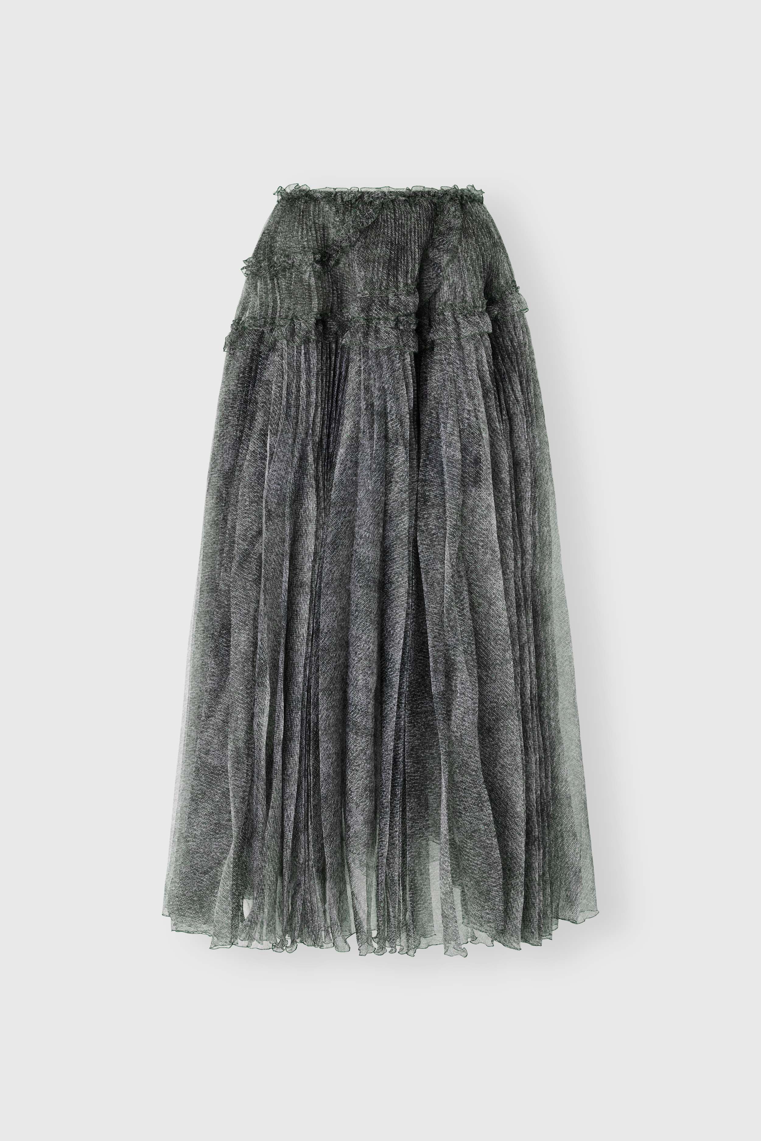 Long balloon skirt in technical organza with knickerbocker print