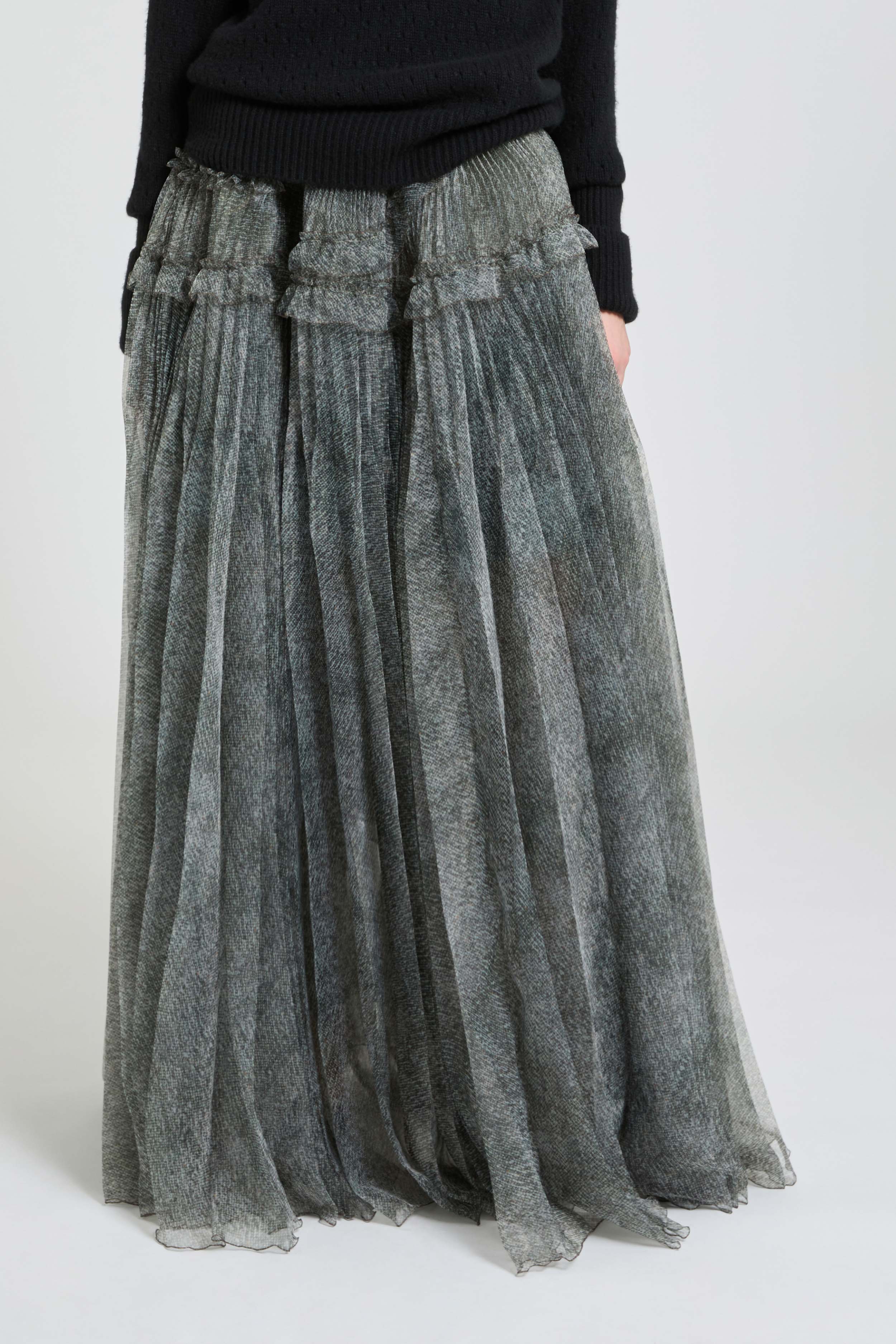 Long balloon skirt in technical organza with knickerbocker print - Image 3