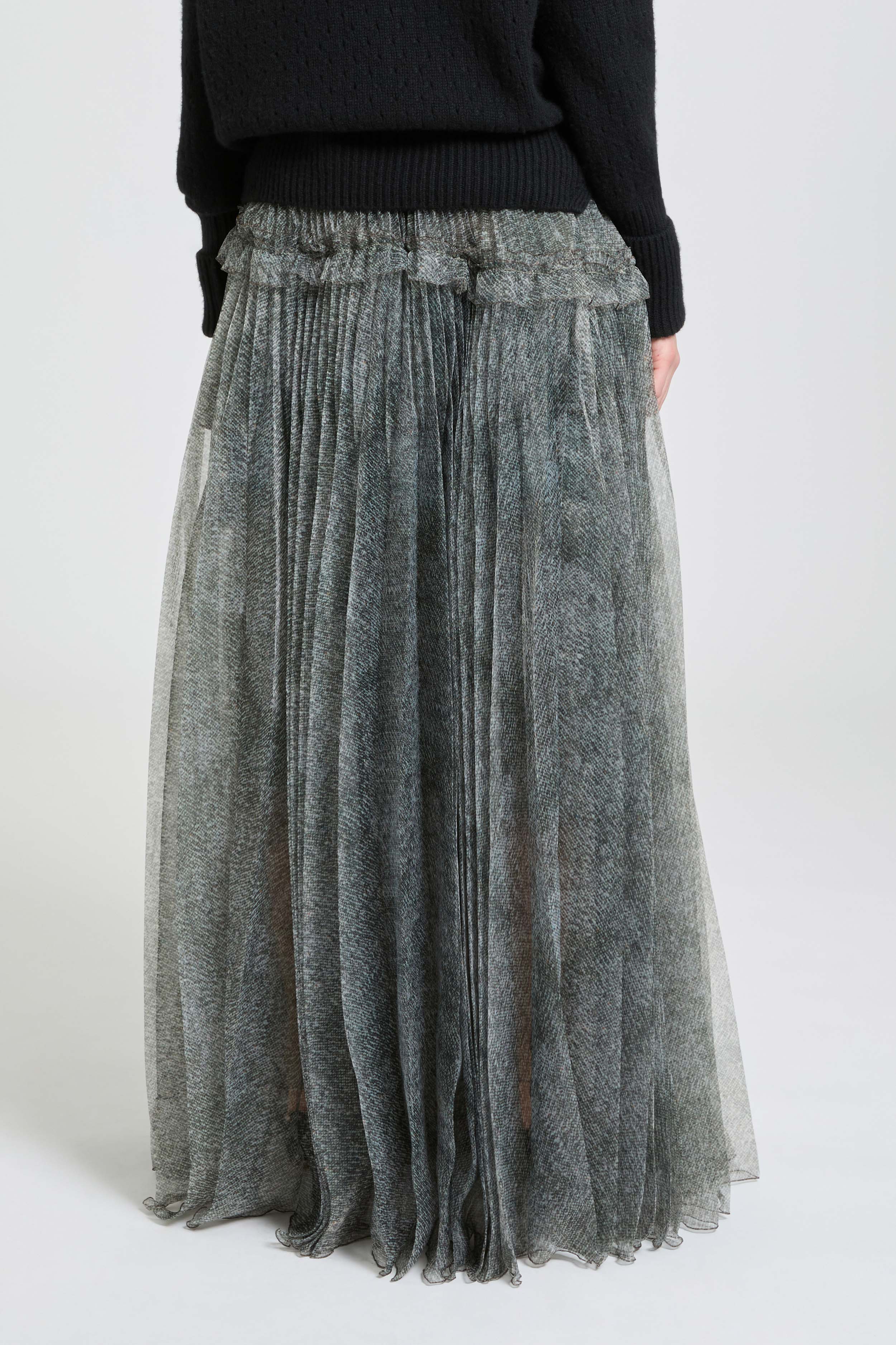 Long balloon skirt in technical organza with knickerbocker print - Image 4