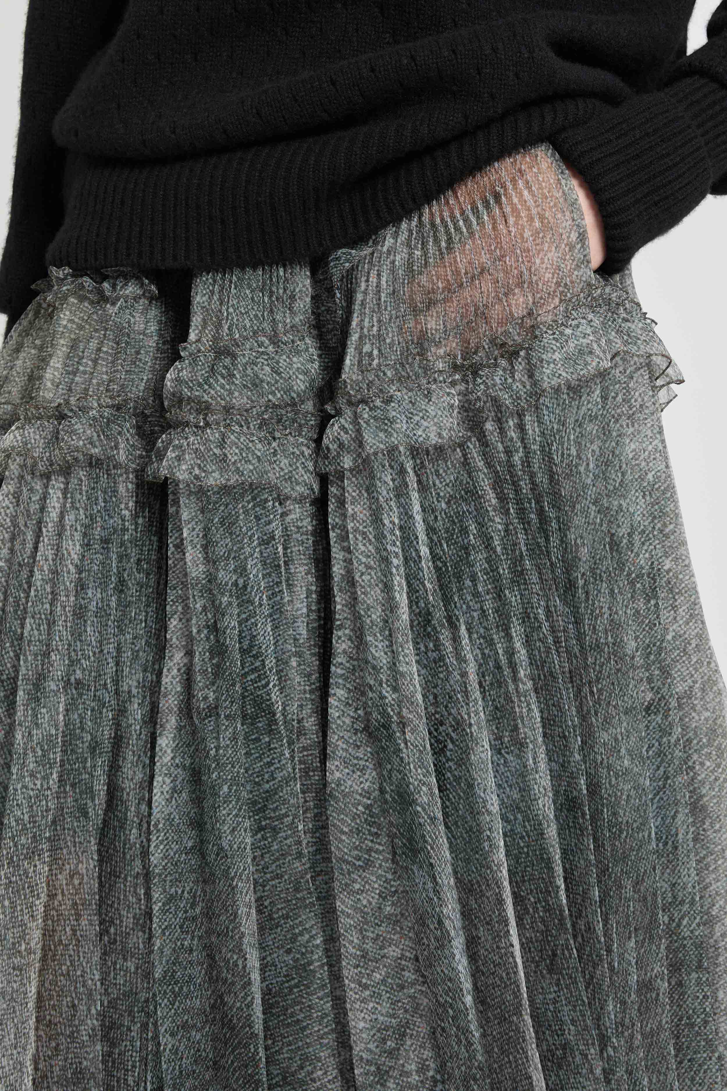 Long balloon skirt in technical organza with knickerbocker print - Image 5