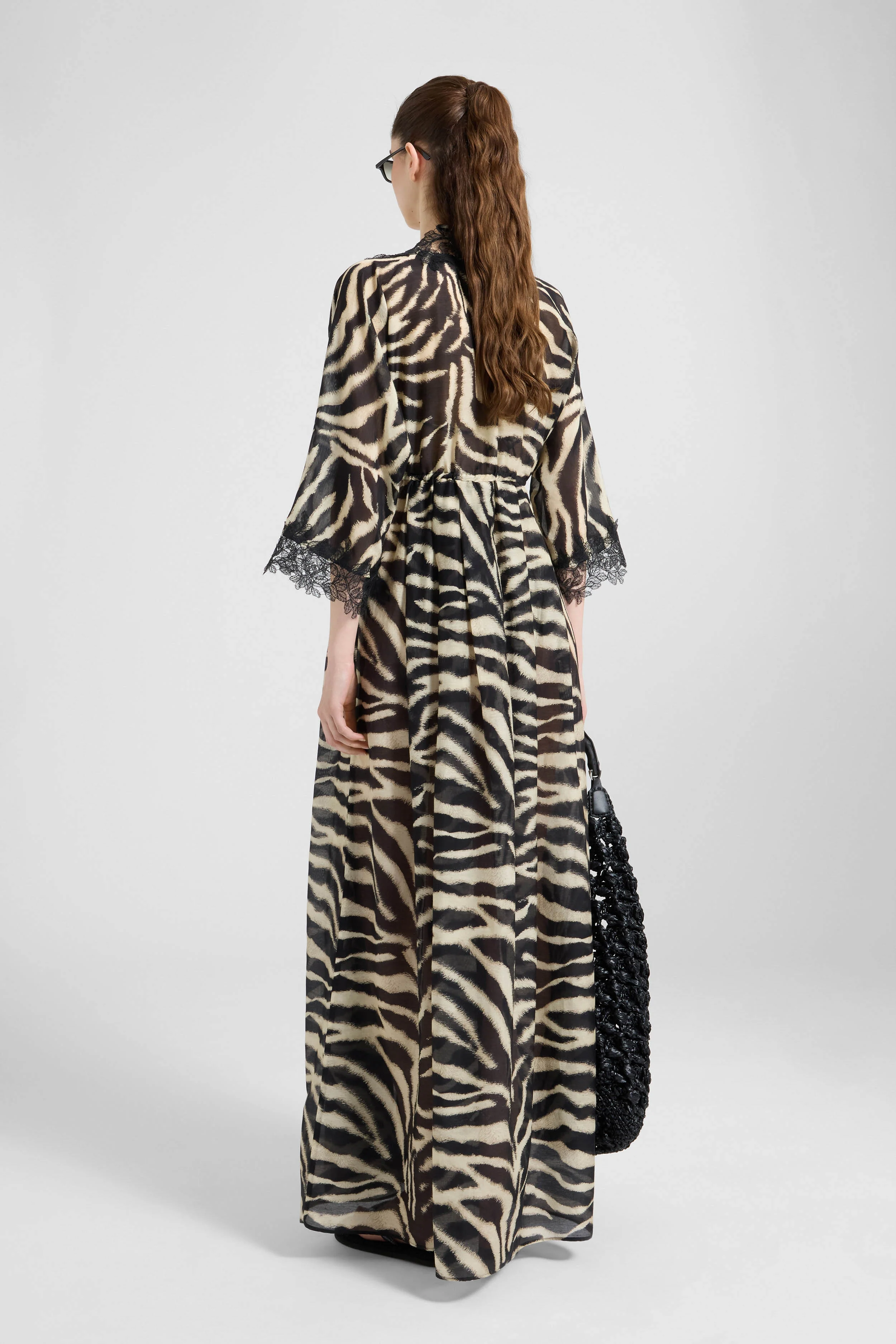 Long cotton and silk dress with zebra animalier print - Image 5