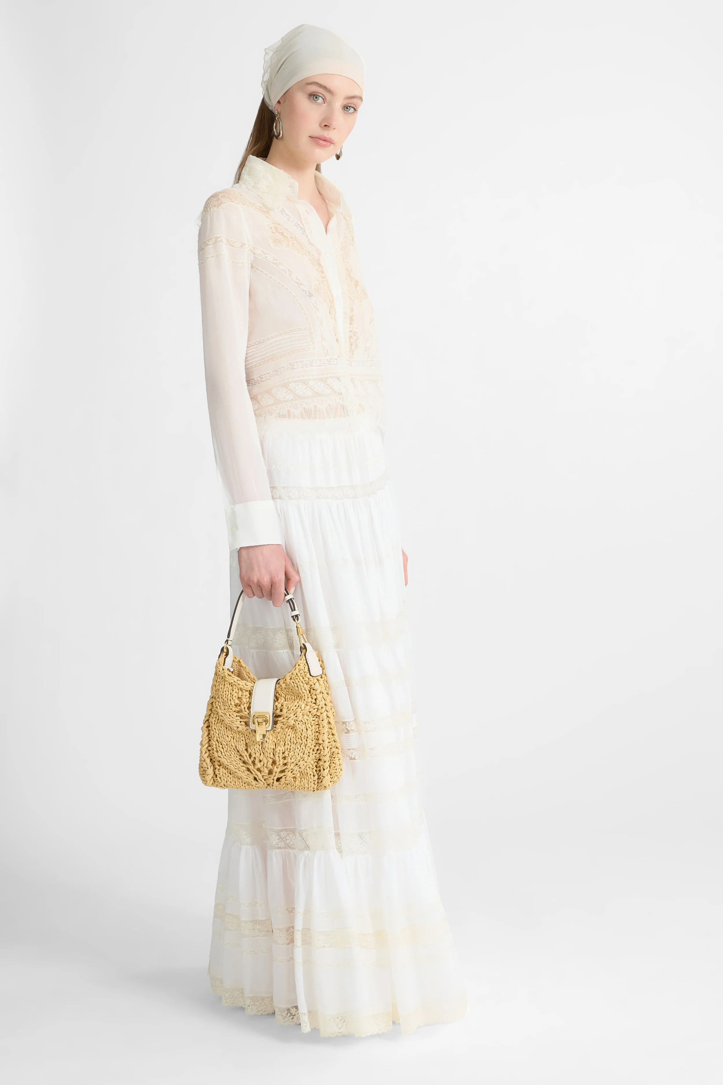 Long Cotton Muslin Skirt with Valencienne Lace - Image 2