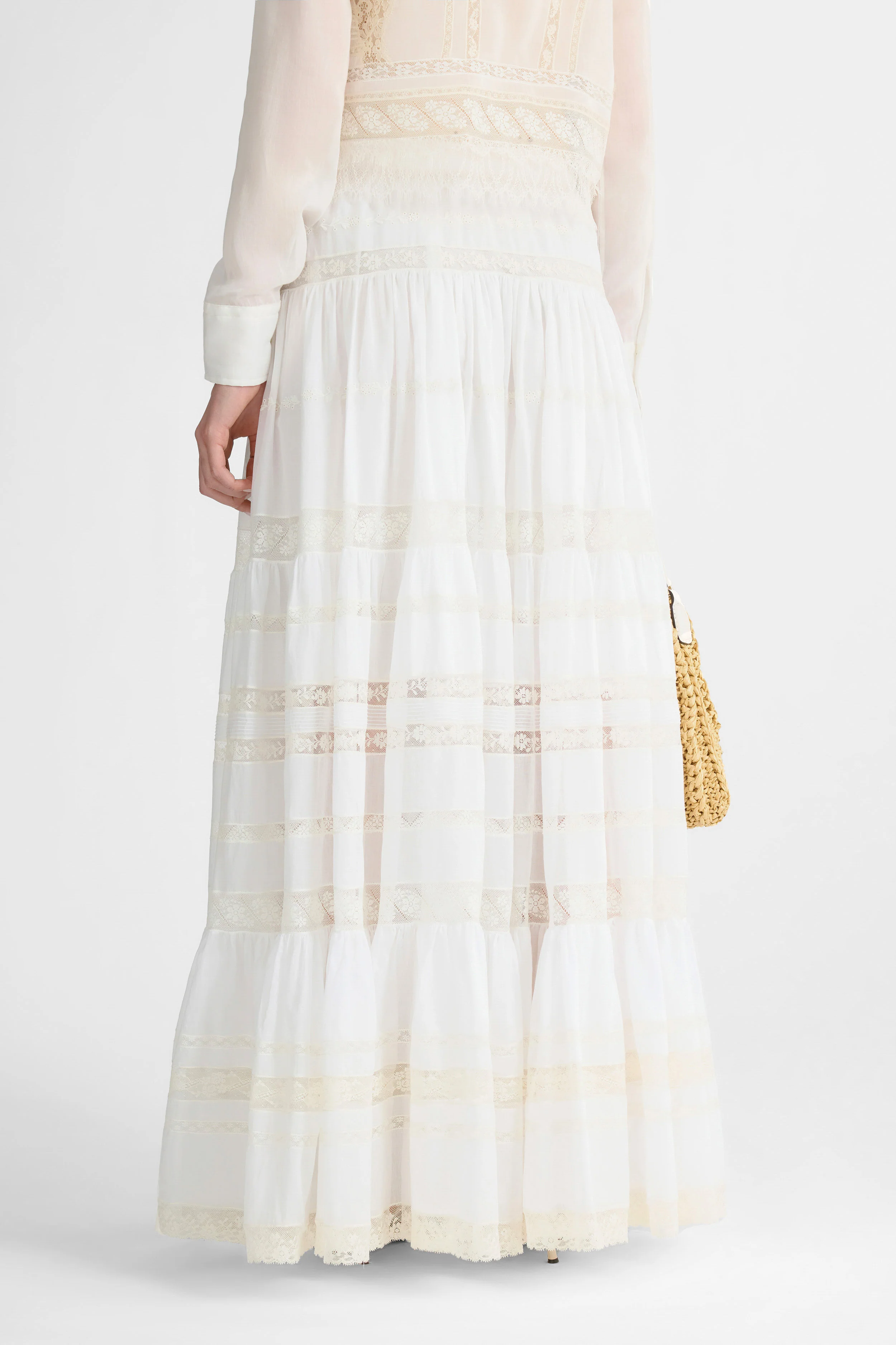 Long Cotton Muslin Skirt with Valencienne Lace - Image 4