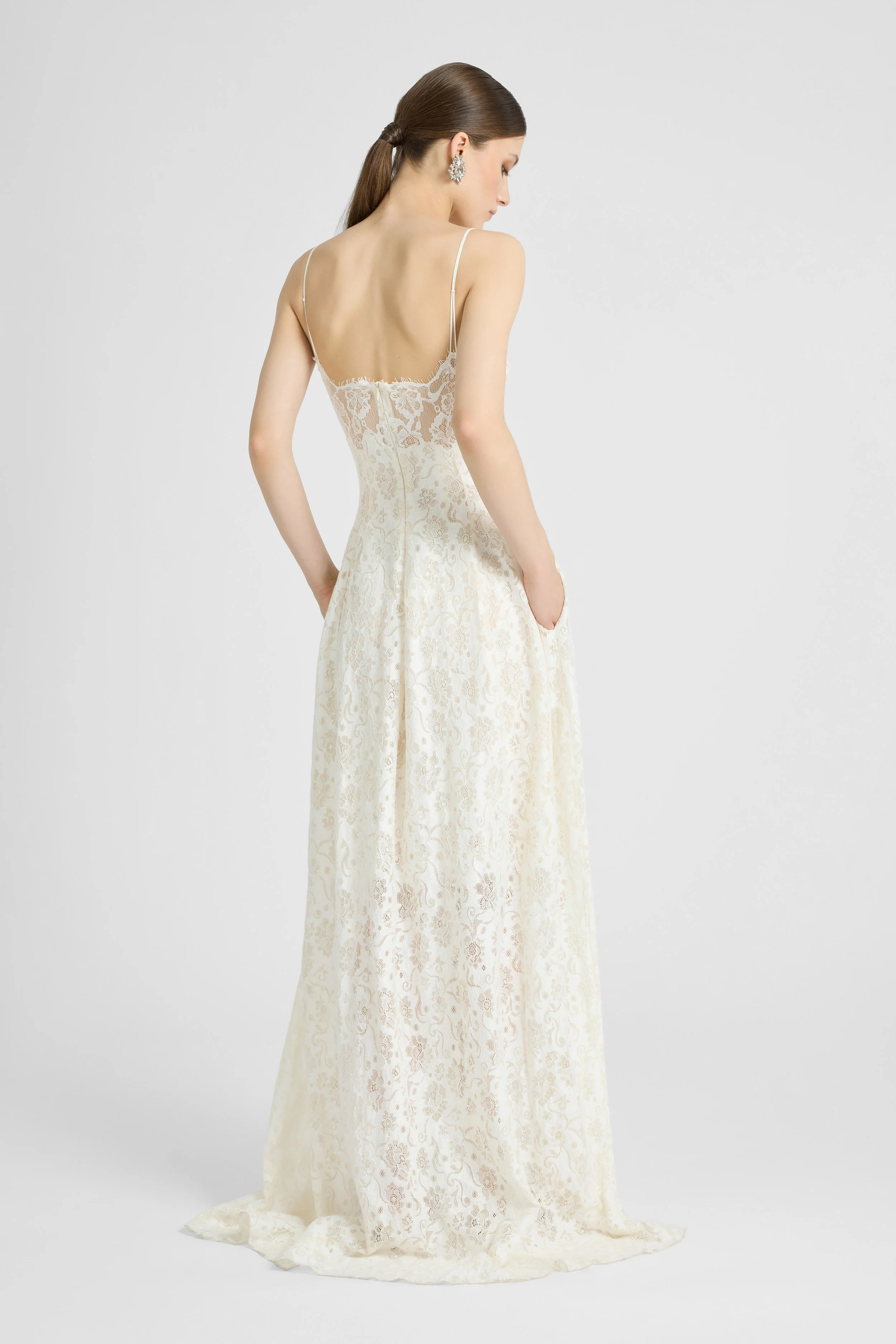 Long Lingerie-Style Dress in Linen and Cotton Lace - Image 5