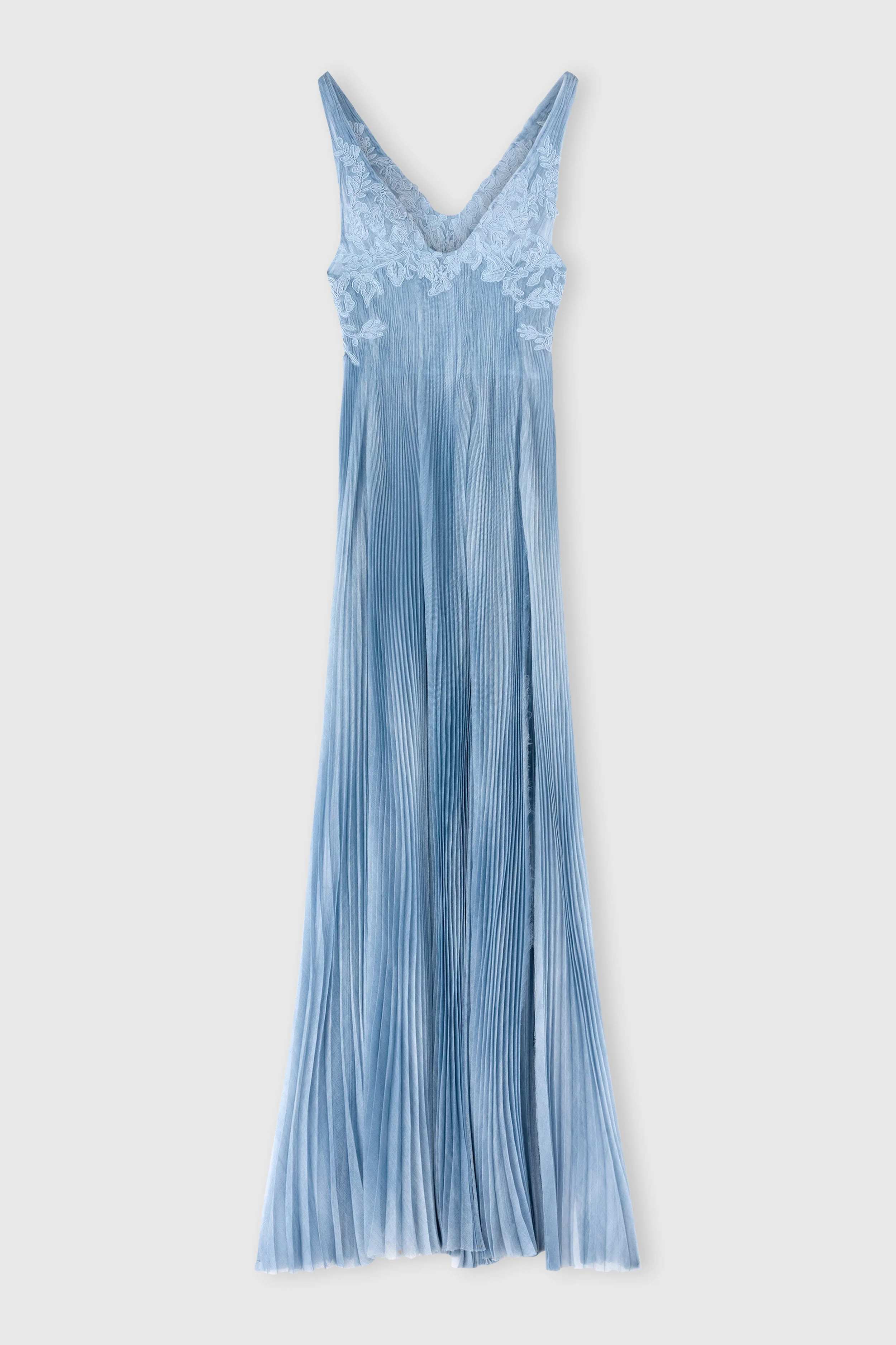 Long silk dress with rebrodè lace