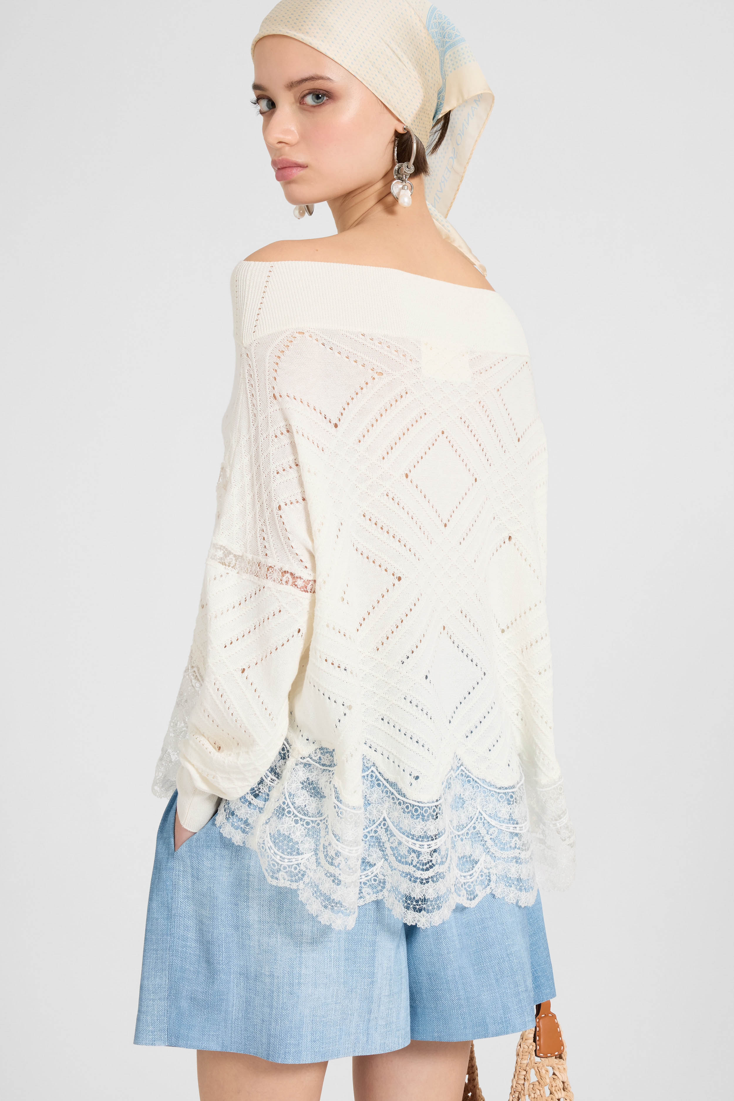 Long-sleeve sweater in cotton, silk and lace - Image 5