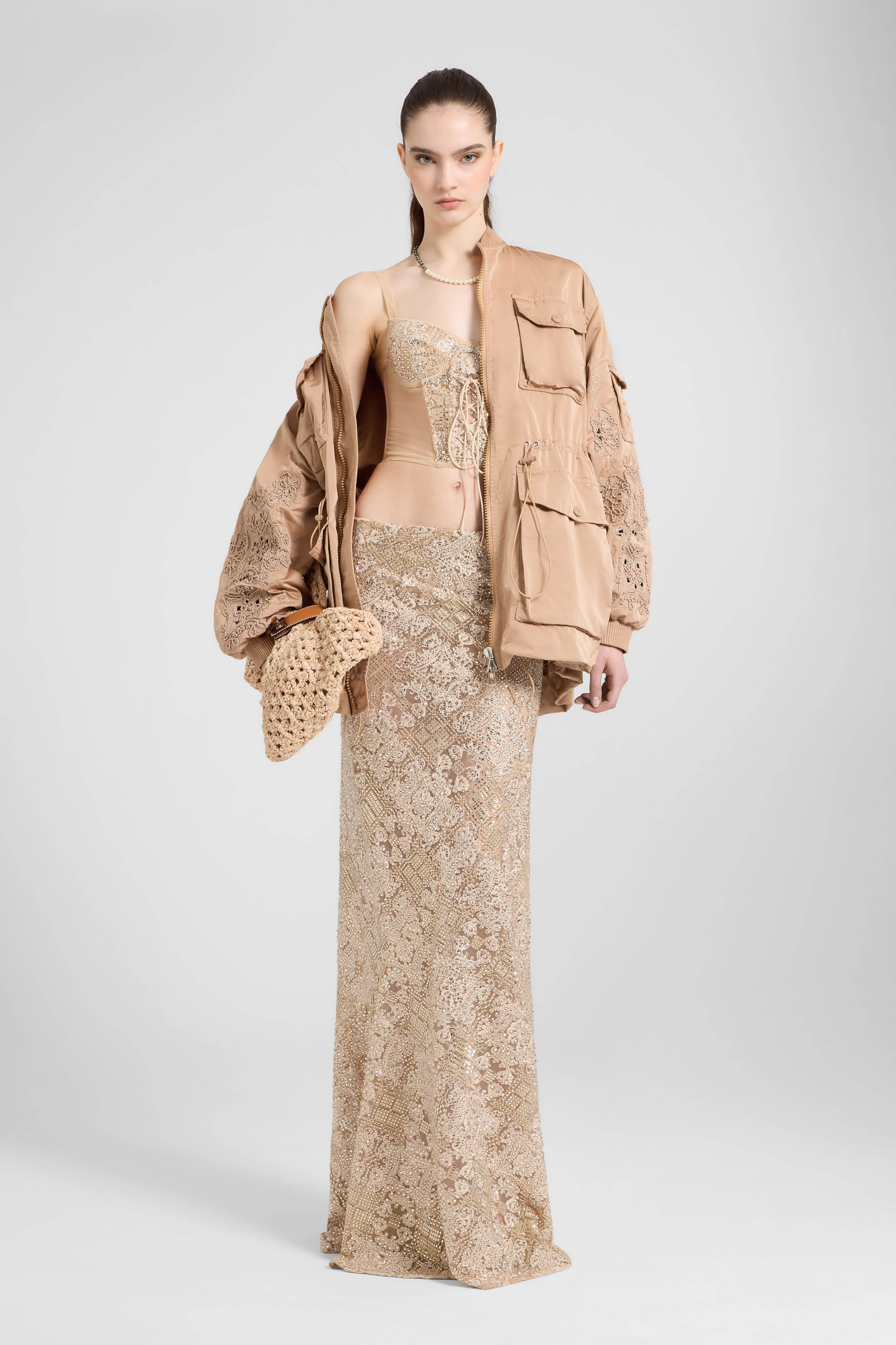 Long spiral skirt in maiolica lace with tone-on-tone hand-applied crystals - Image 2