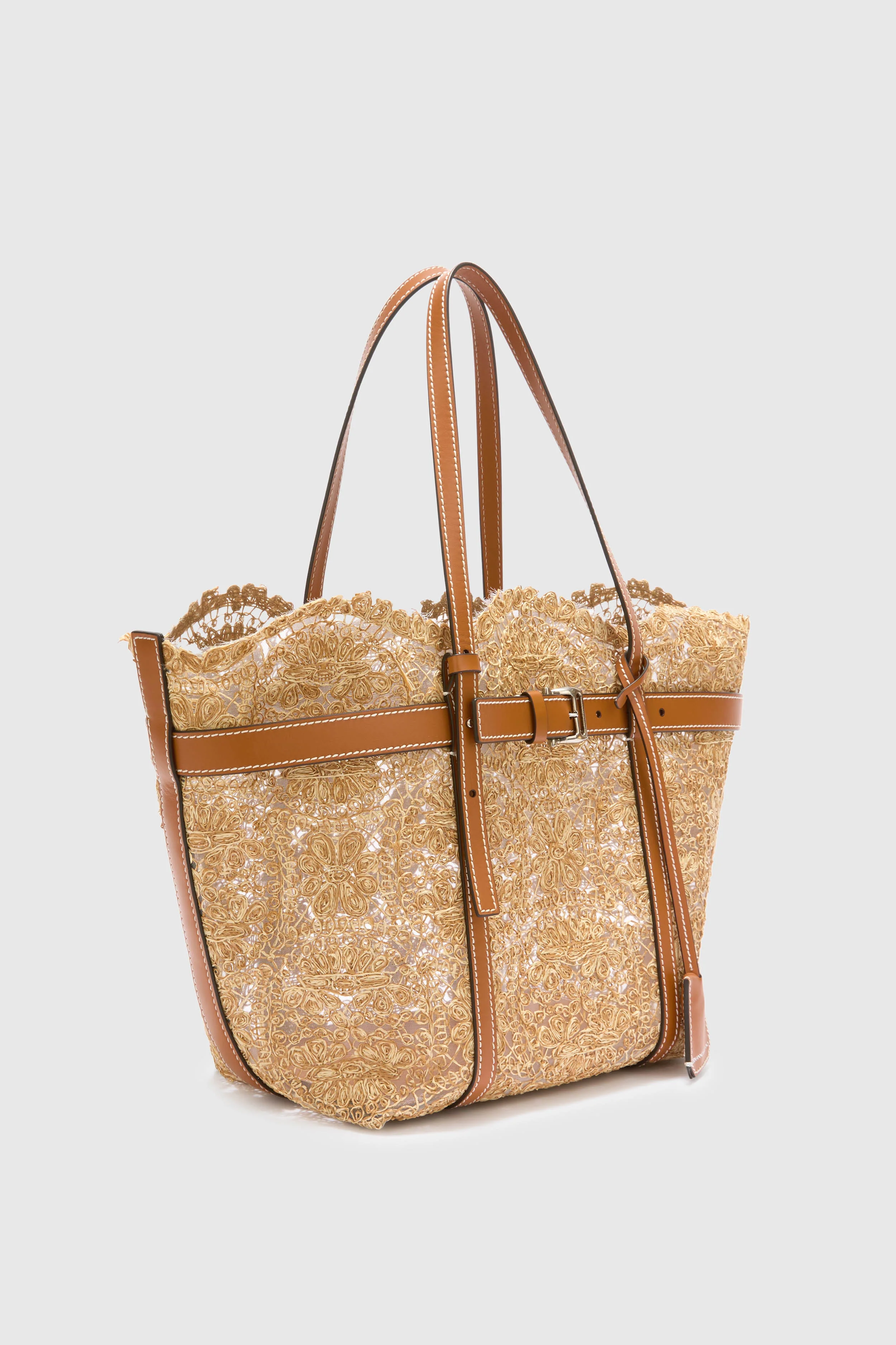 Medium natural shopping bag in raffia lace maiolica - Image 3
