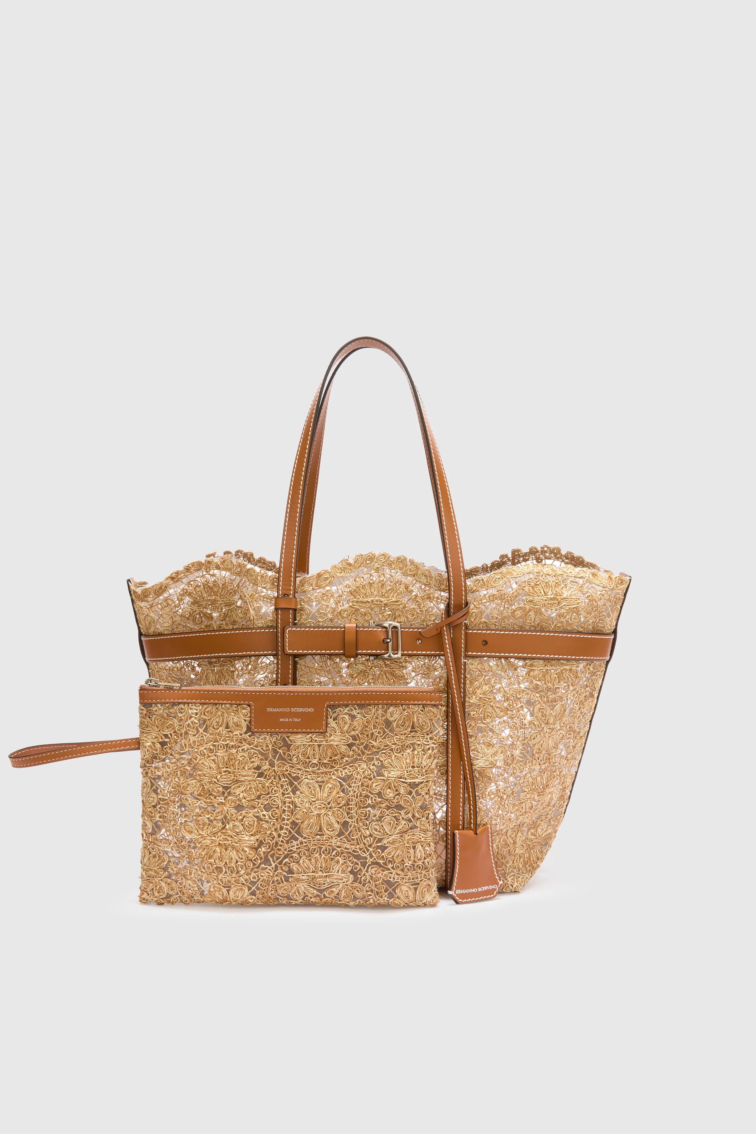 Medium natural shopping bag in raffia lace maiolica - Image 4