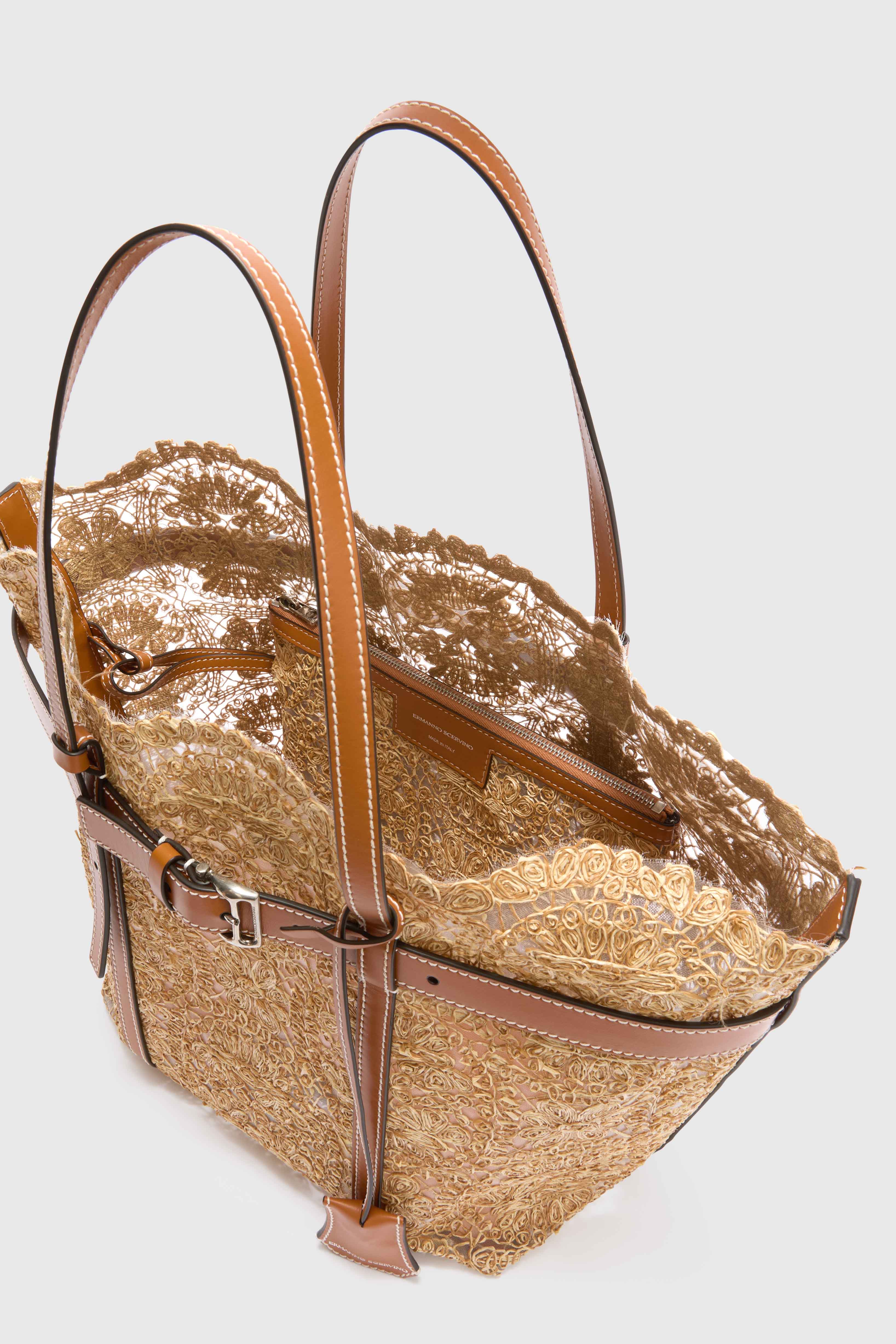 Medium natural shopping bag in raffia lace maiolica - Image 5