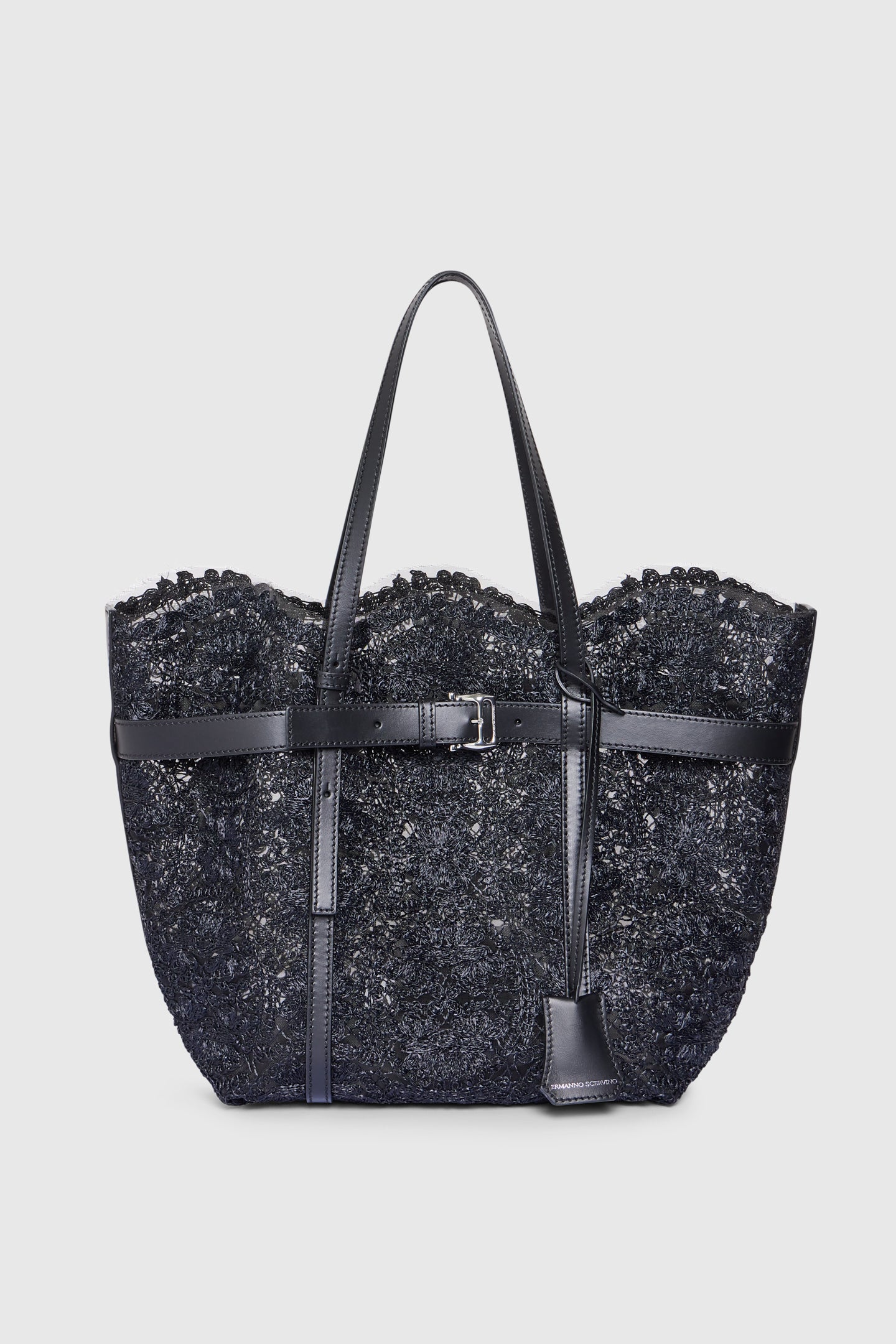 Medium shopping bag in raffia lace “Maiolica” with belt detail