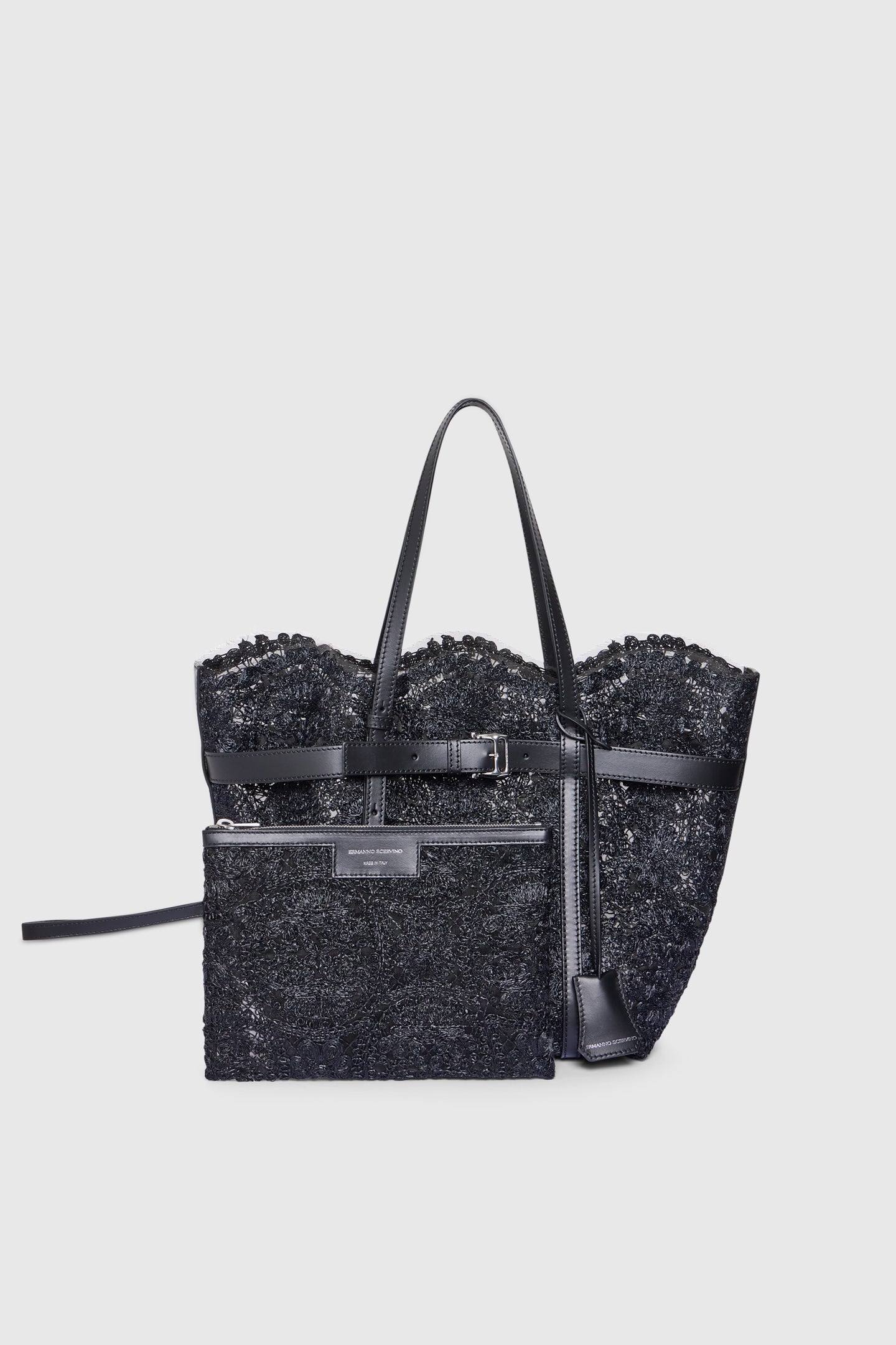 Medium shopping bag in raffia lace “Maiolica” with belt detail - Image 2