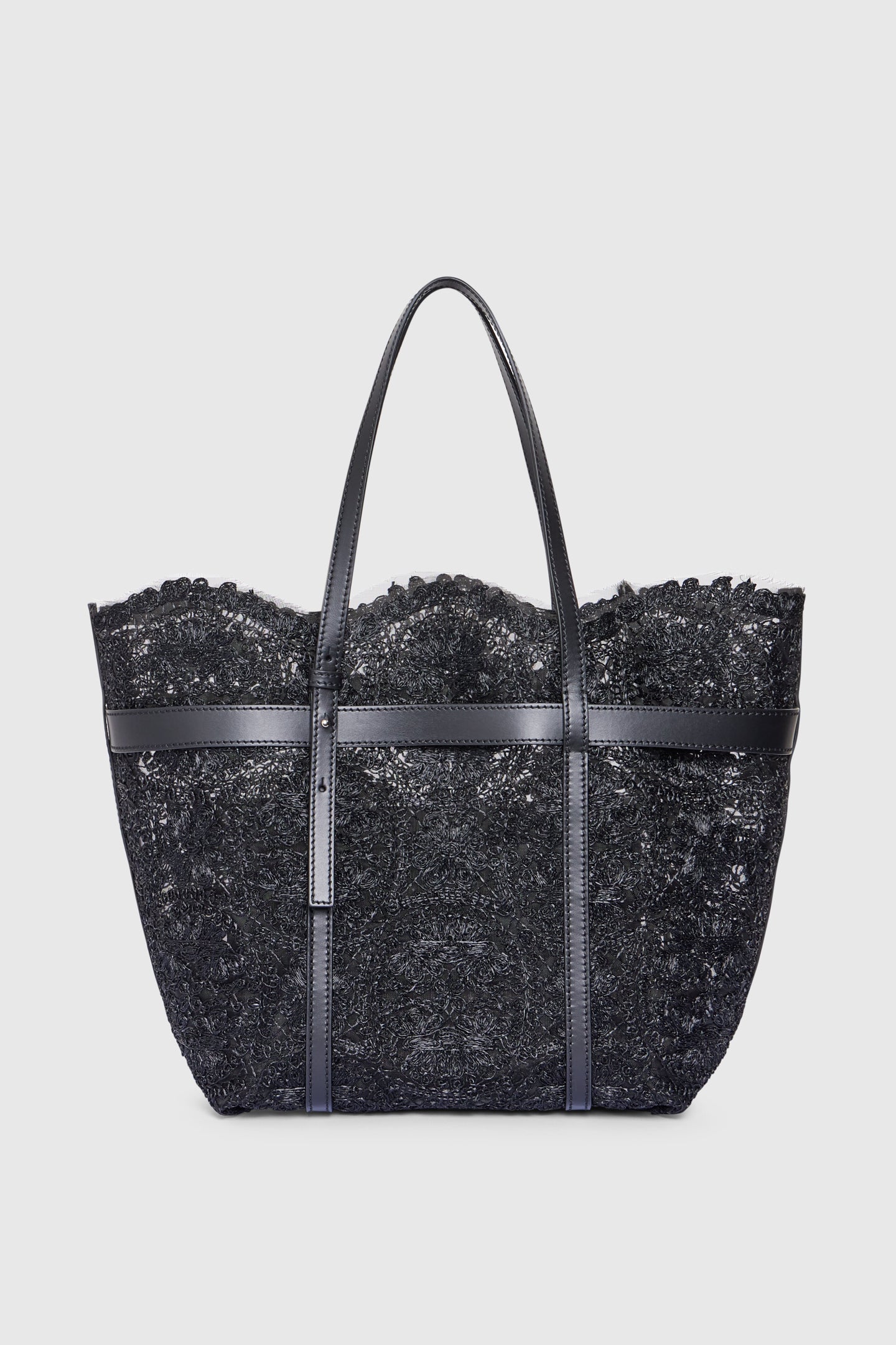 Medium shopping bag in raffia lace “Maiolica” with belt detail - Image 4