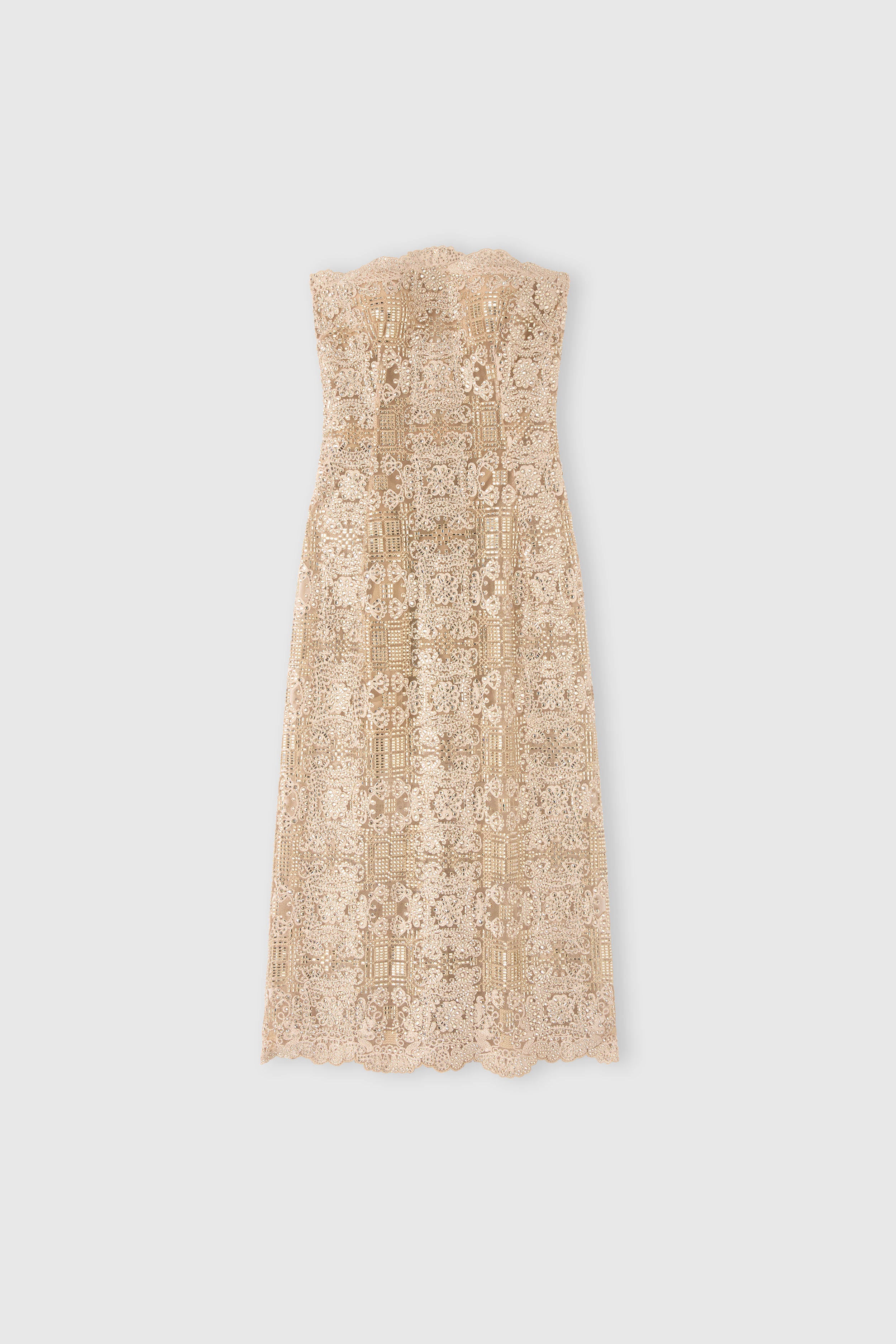 Midi bustier dress in tulle with maiolica embroidery and crystals
