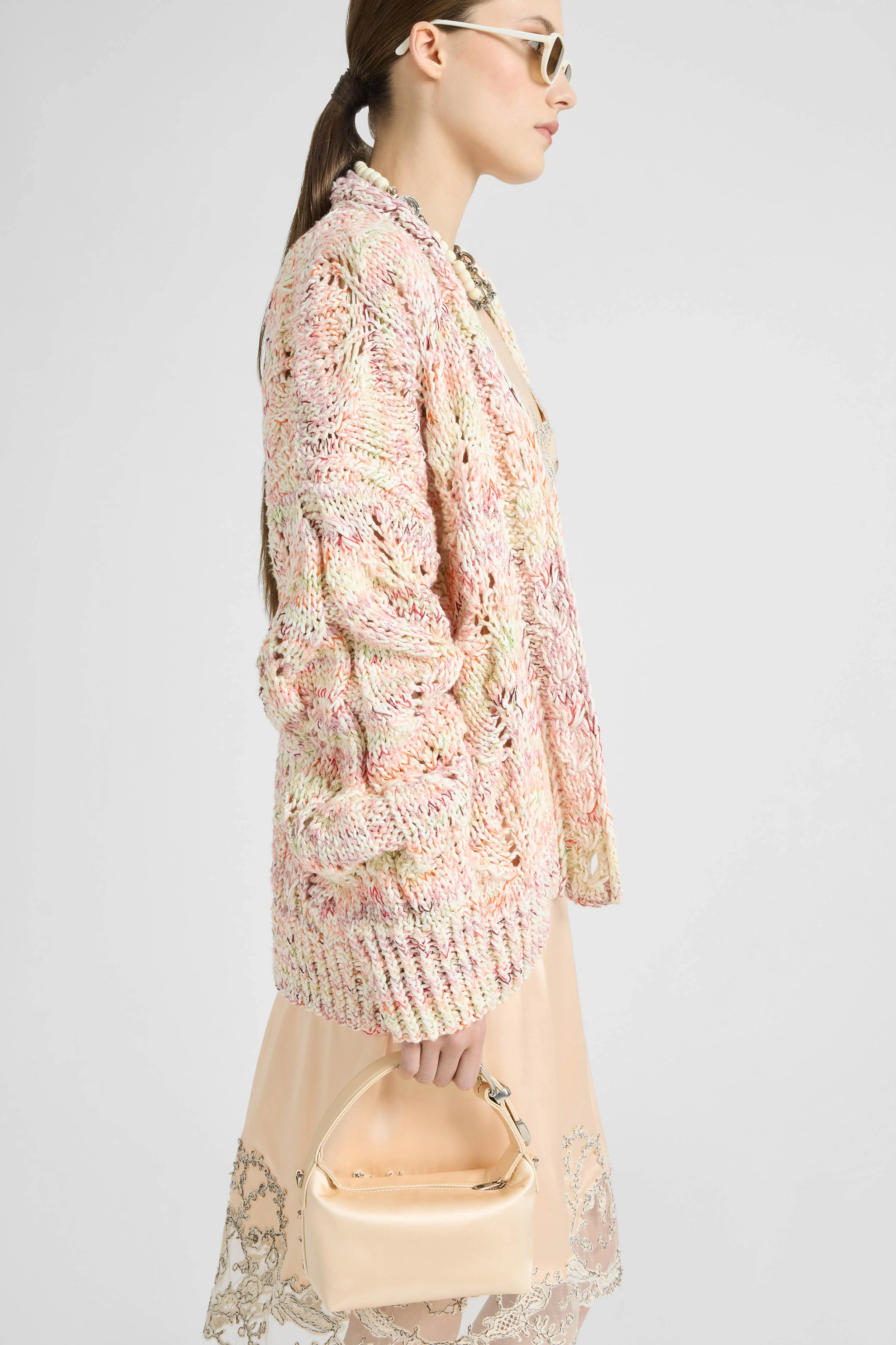 Midi Cotton Mouliné Cardigan with Interlaced Leaf Pattern - Image 4